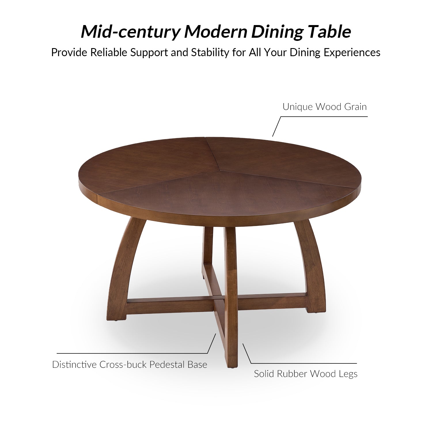 Sherry 54 Inch Solid Wood Round Dining Table - Rustic Farmhouse Style for Kitchen, Dining Room & Outdoor Patio