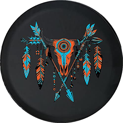 Native Skull Boho Dream Catcher Black 31 Inch Car Tire Cover - Durable RV, Truck & SUV Wheel Protector for Camping, Travel & Off-Road Adventures