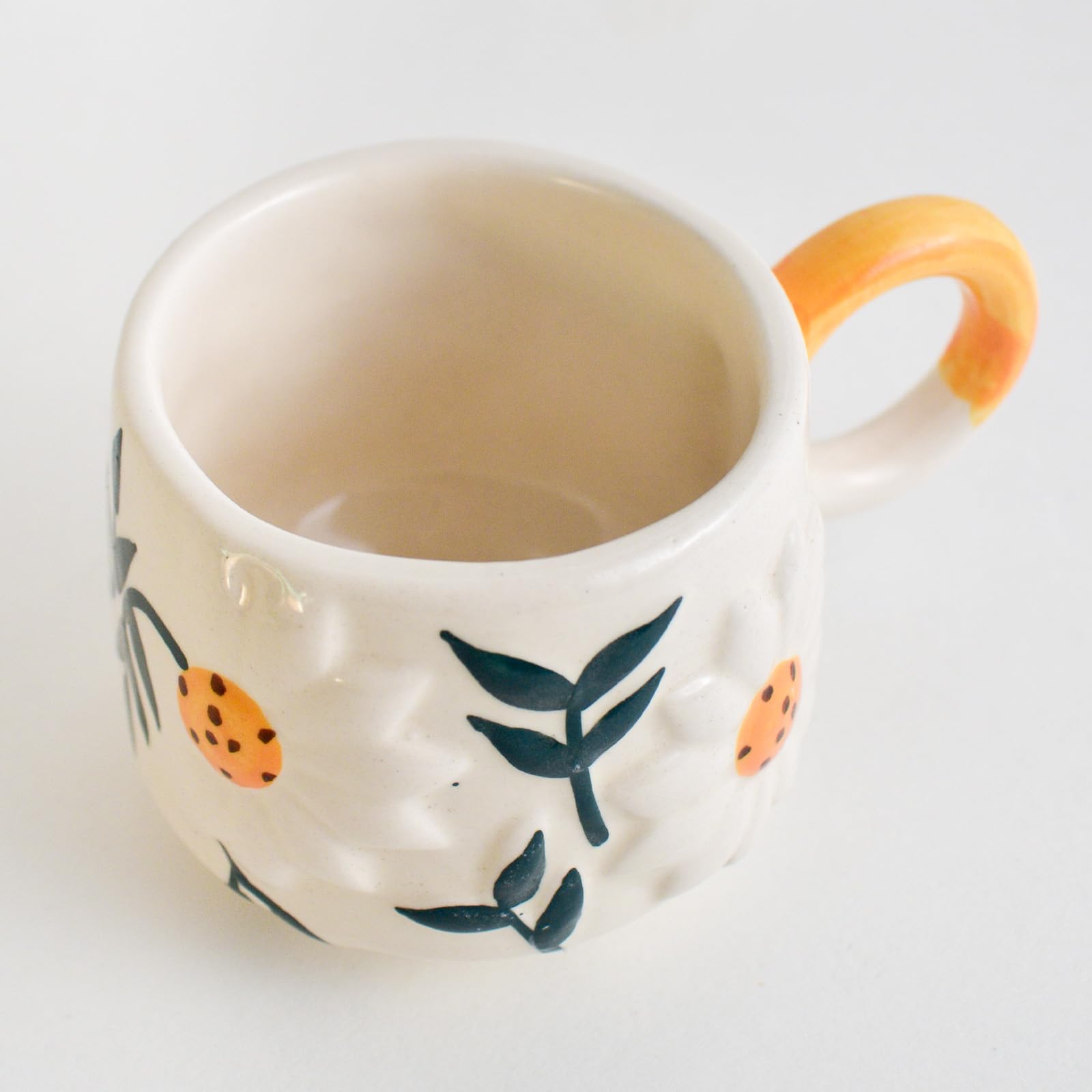 QSHI Handmade Ceramic Coffee Mug - 250ml Sunflower Design, Microwave & Dishwasher Safe - Perfect for Tea, Milk, Cold Brew & Gifts - Ideal for Home, Office & Best Friend Presents