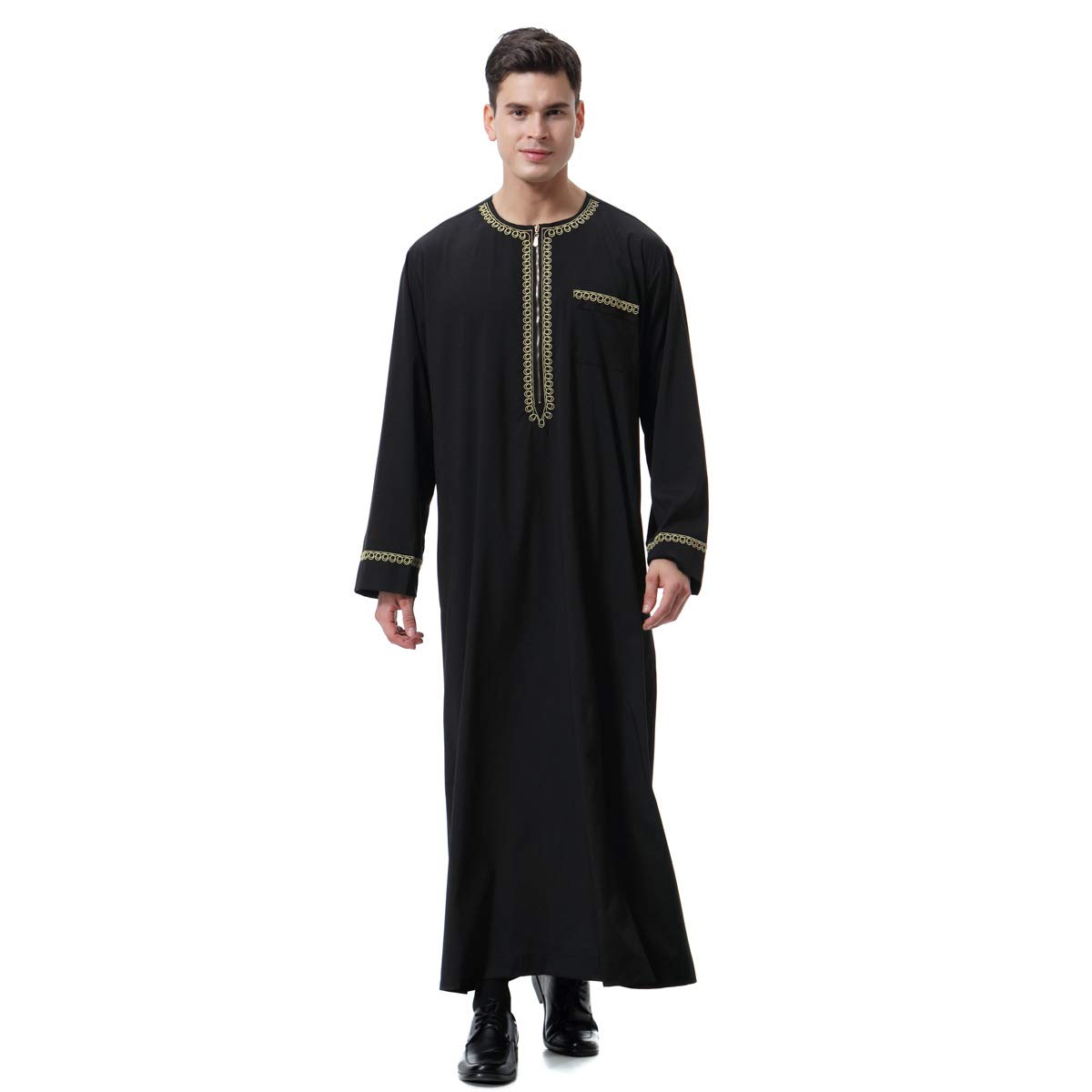 Premium Men's Muslim Kaftan Robe - Dubai Long Gown Ethnic Wear | 1pc Soft & Durable Islamic Clothing for Prayer, Home & Special Occasions