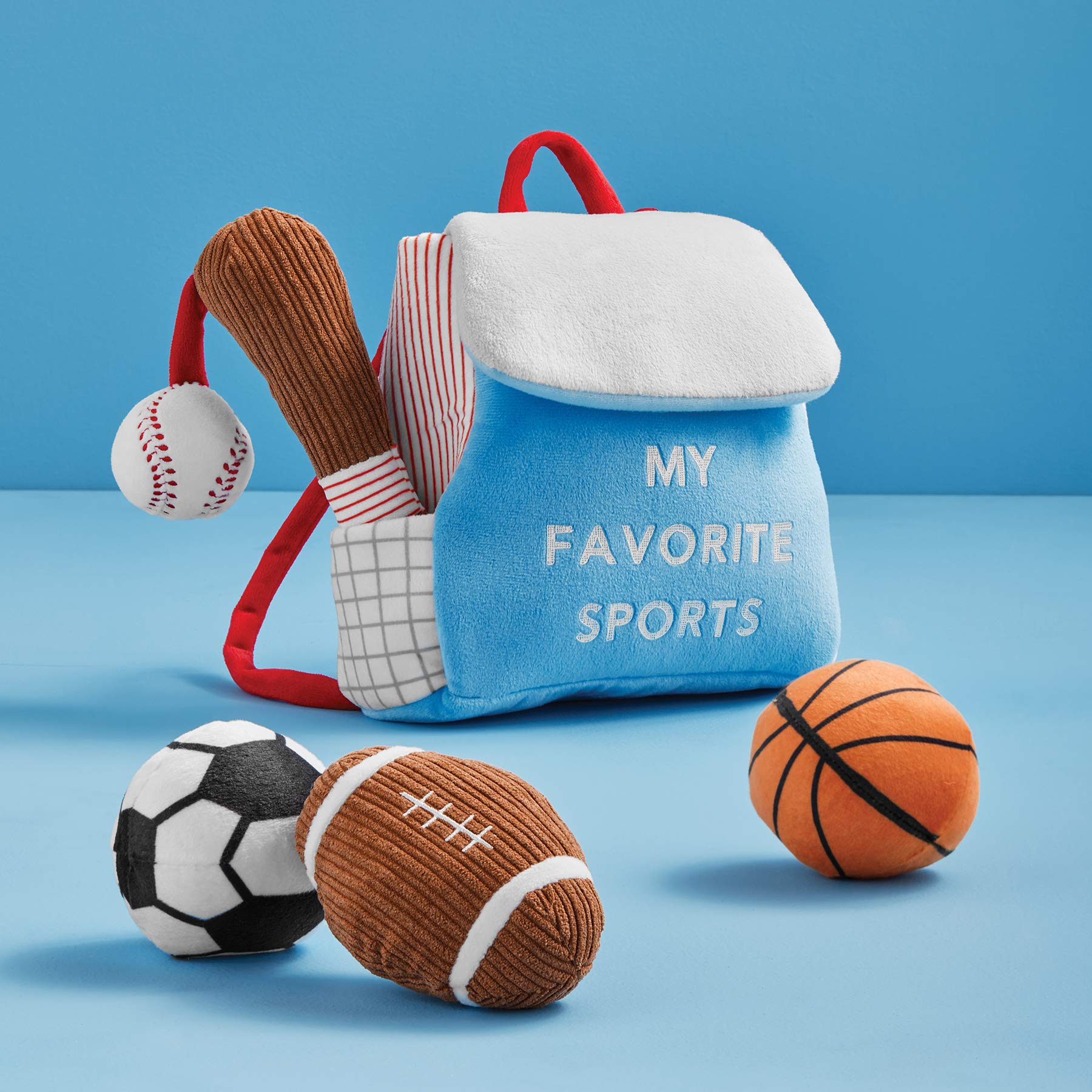 Mud Pie My Favorite Sports Plush Toy Set - Soft Stuffed Animals for Kids, Basketball Football Baseball Soccer Gifts - Perfect for Bedroom Decor, Birthday Presents & Sports Themed Parties