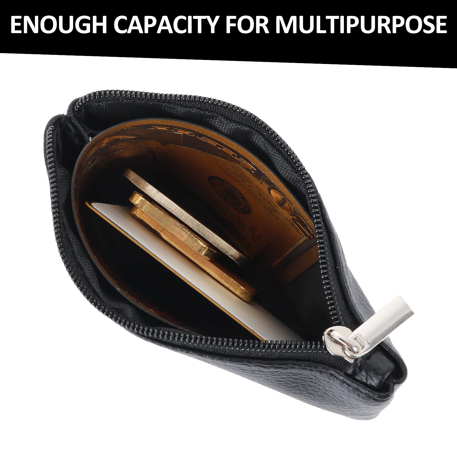 Stylish PU Lychee Pattern Zipper Coin Purse - Mini Portable Wallet for Women with Credit Card Slots, ID Holder & Keychain - Perfect for Organizing Coins, Cash, Cards, Keys & Lipstick (Black) | Great for Everyday Use, Travel & Gift Giving