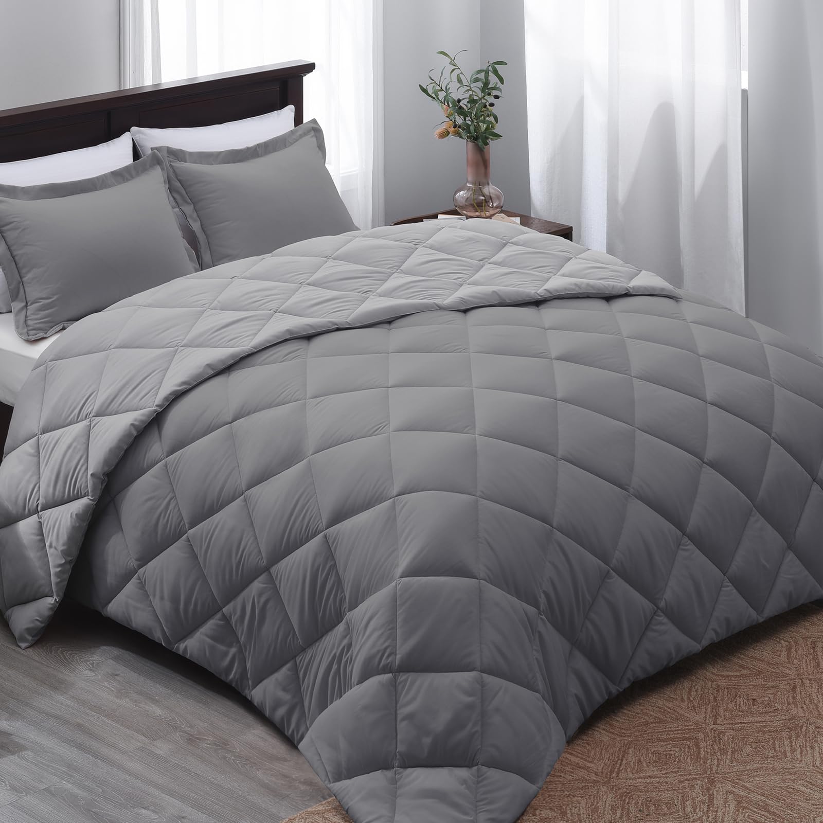 Premium King Size Comforter Set - All Seasons Reversible Grey & Charcoal Gray Bedding, 1 Comforter (104