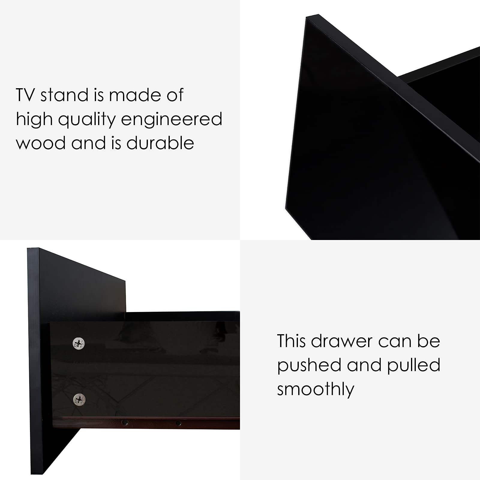 WERSMT Black TV Stand with LED Lights, Modern High-Gloss Entertainment Center for 55-60 Inch TVs - 2 Glass Open Shelves & Storage Drawer | Perfect for Living Room, Bedroom & Home Theater Setup