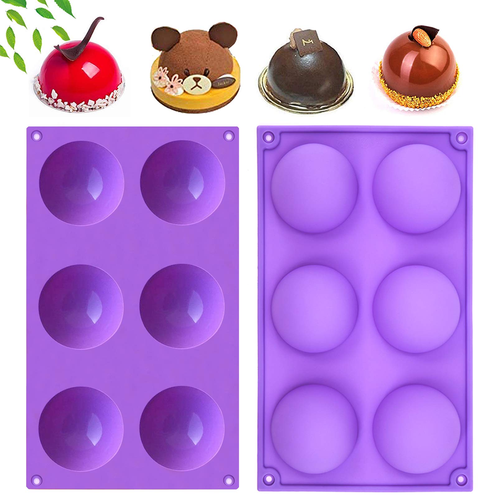 Premium 2.5-Inch Silicone Hot Chocolate Bomb Mold Set (2-Piece, Purple) - Large Round Chocolate Sphere & Half Dome Molds for DIY Holiday Gifts, Christmas Treats & Hot Cocoa Bombs