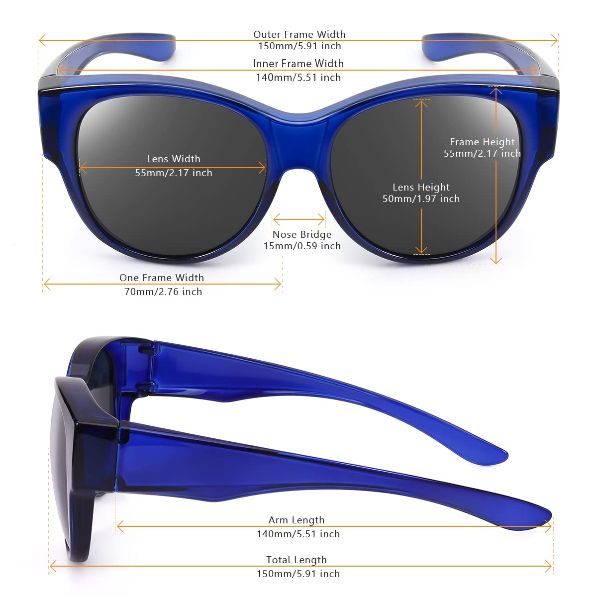 Polarized Oversized Sunglasses Over Glasses for Men & Women - Driving & Outdoor