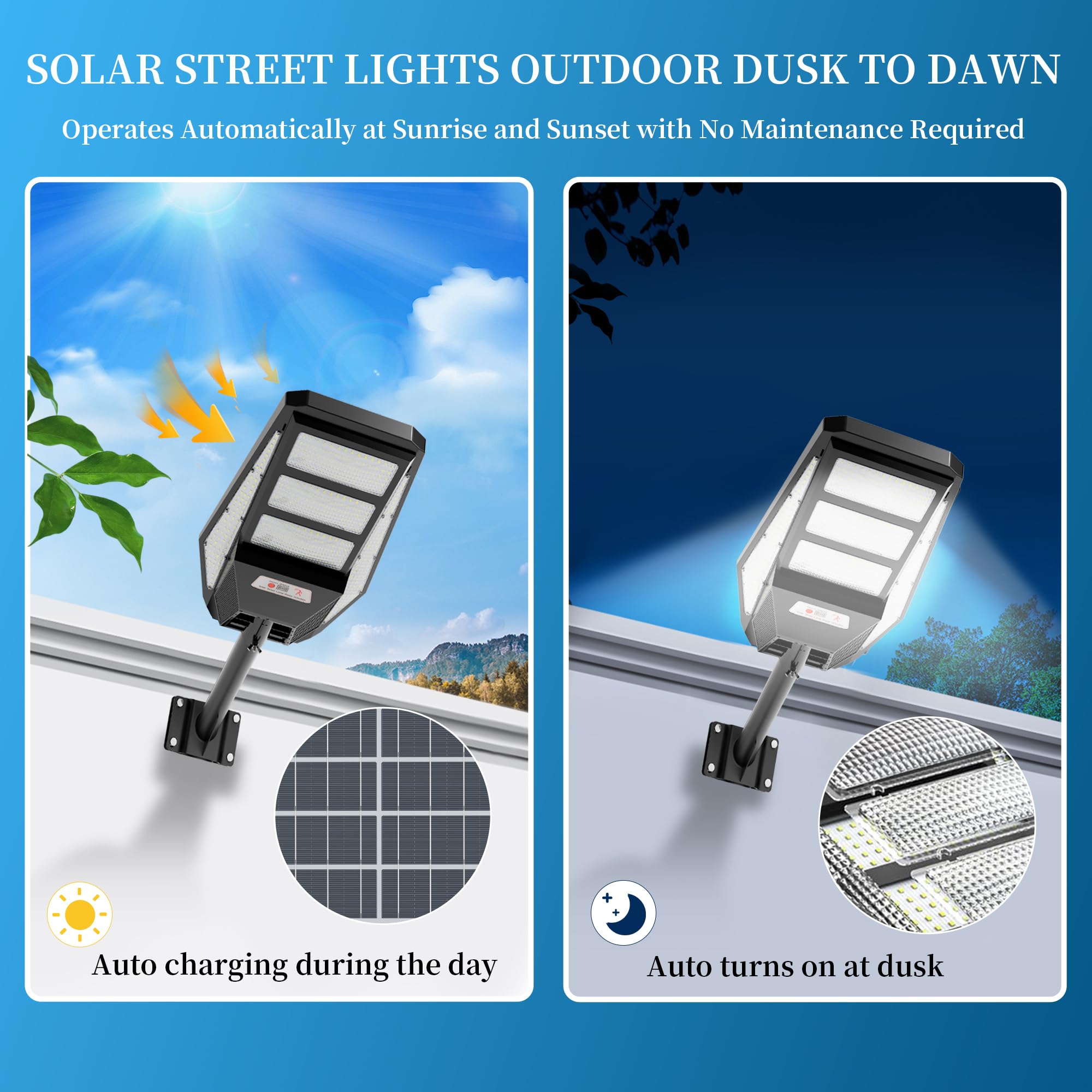 4800W Solar Street Lights Outdoor Waterproof - 7000K LED Commercial Solar Parking Lot Lights with Motion Sensor, Dusk to Dawn Lighting for Streets, Yards, Pathways & Outdoor Areas | Perfect for Security, Parking Lots & Landscape Illumination