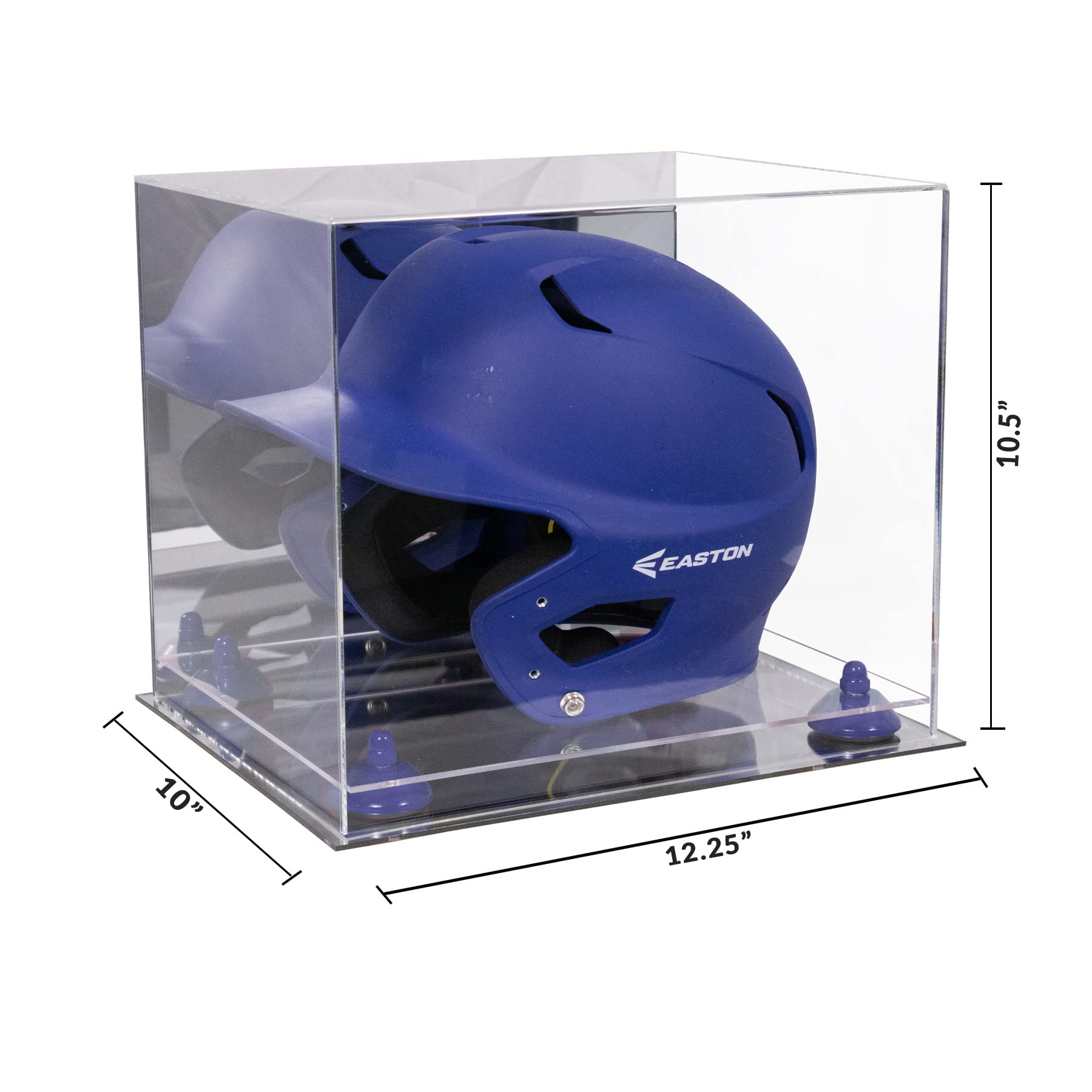 Acrylic Baseball Batting Helmet Display Case with Mirror - Dark Blue Risers & Mirror Base (V22/A012) - Perfect for Showcasing Sports Memorabilia in Home or Office