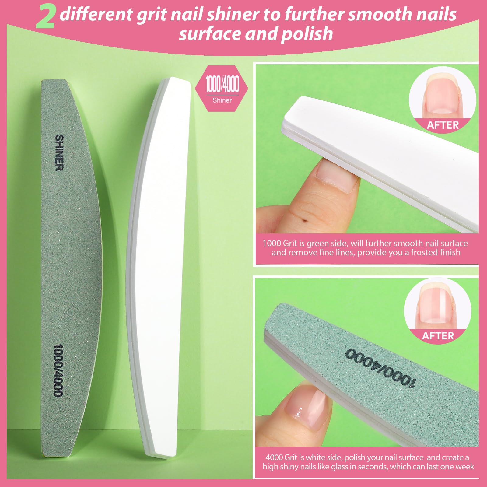 Teenitor Professional Nail File and Buffer Set - 2 Pack 100/180 Grit Emery Boards for Natural & Acrylic Nails - Manicure Pedicure Kit with Nail Buffer Block & Shining Tools - Perfect for Home Salon, Travel & DIY Nail Care