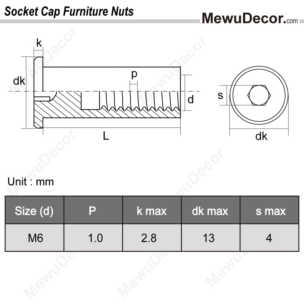 Stainless Steel M6 x 25mm Furniture Bolts with Nuts - for Beds, Chairs & Cribs