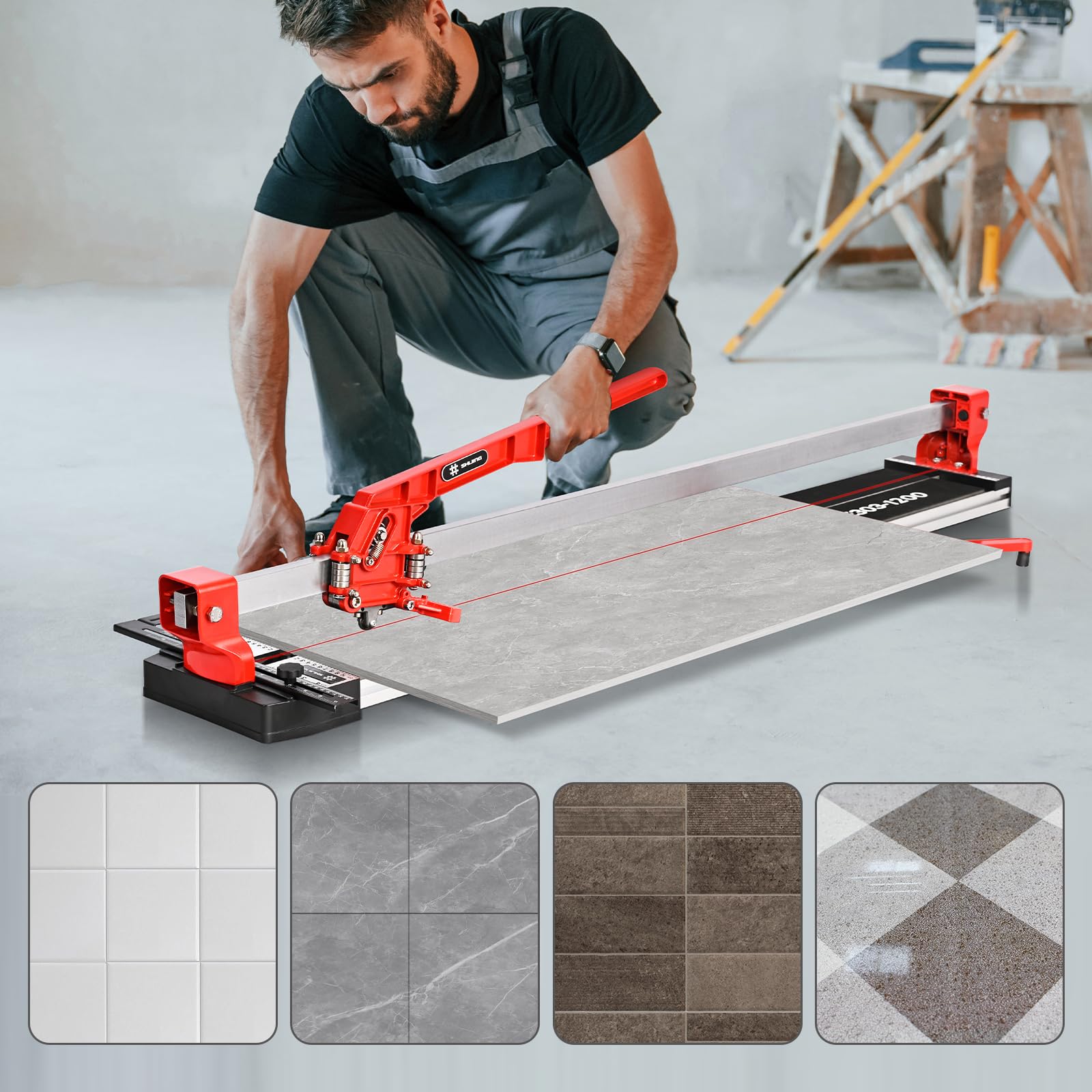 48-Inch Manual Tile Cutter with Laser Guide - Heavy Duty Porcelain Tile Cutter with Split Platen, Double Aluminum Base & Tungsten Carbide Wheel for Flooring, Backsplash, Bathroom & Kitchen Renovation Projects
