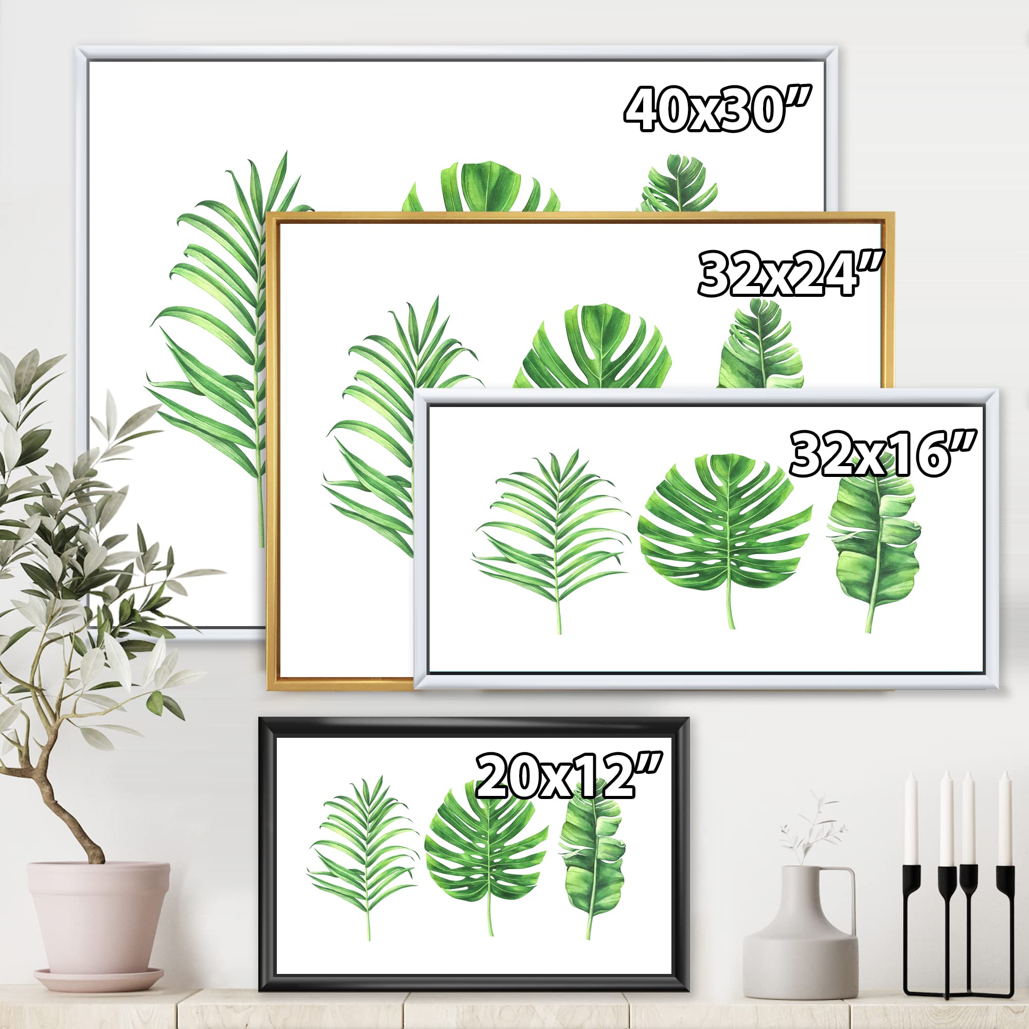 Farmhouse Tropical Monstera Leaf Framed Canvas Wall Art Print - Botanical Home Decor for Living Room, Bedroom & Office
