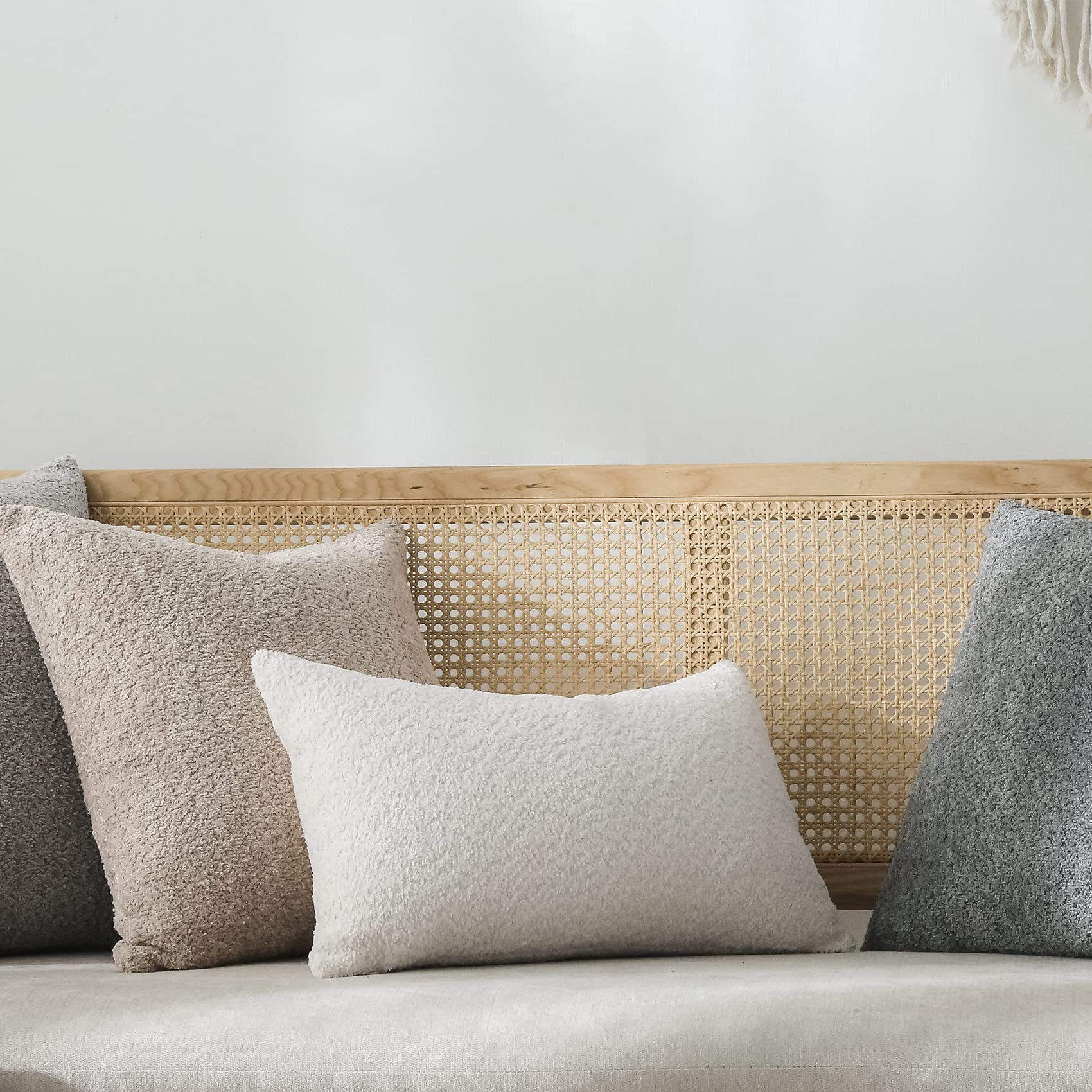 Farmhouse Throw Pillow Covers Set of 2 - 12x20 Inch Rustic Decorative Pillow Cases for Couch, Bed & Living Room - Neutral Cream White Textured Accent Cushions - Perfect for Farmhouse, Boho & Coastal Home Decor