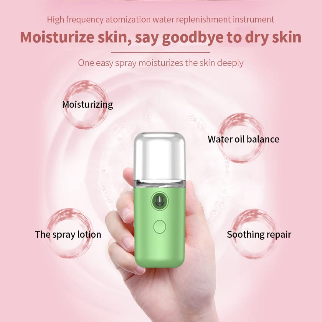 Portable USB Rechargeable Nano Mist Sprayer - 30ml Green Facial Steamer for Hydrating & Moisturizing Skin Care | Perfect for Travel, Office & Home Spa Use