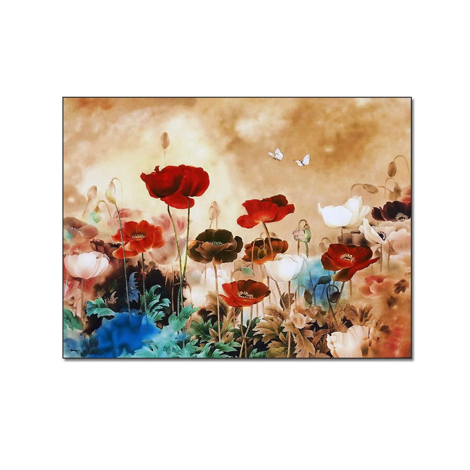 90s Vintage Oil Painting Poster - Blooming Poppies & Butterflies Wall Art for Bedroom Decor | Aesthetic Room Posters & Prints, Wall Decoration, Plant Theme Wallpaper | Perfect for Boho, Retro & Vintage Style Home Decor
