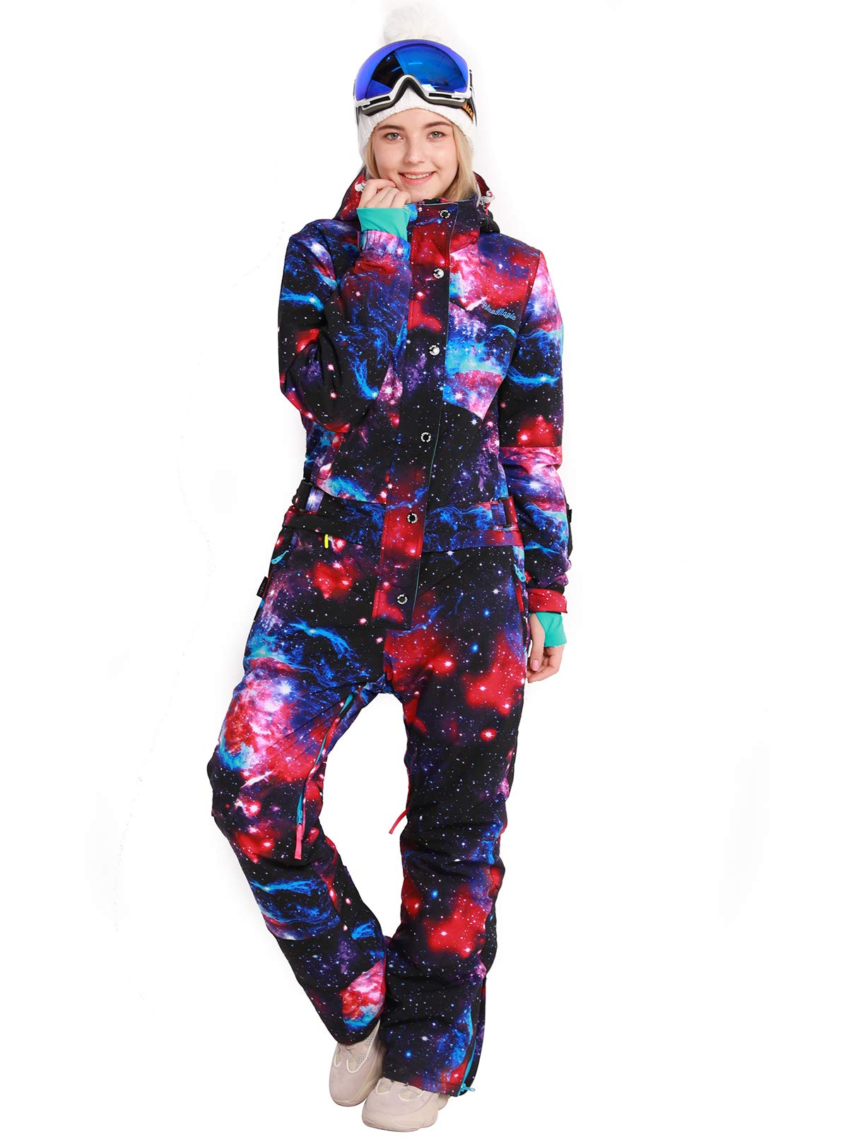 Bluemagic Women's Snowsuit One-Piece Ski Suit - Waterproof Winter Jumpsuit for Snowboarding, Skiing & Outdoor Activities - Colorful Insulated Coverall Snowboard Jacket
