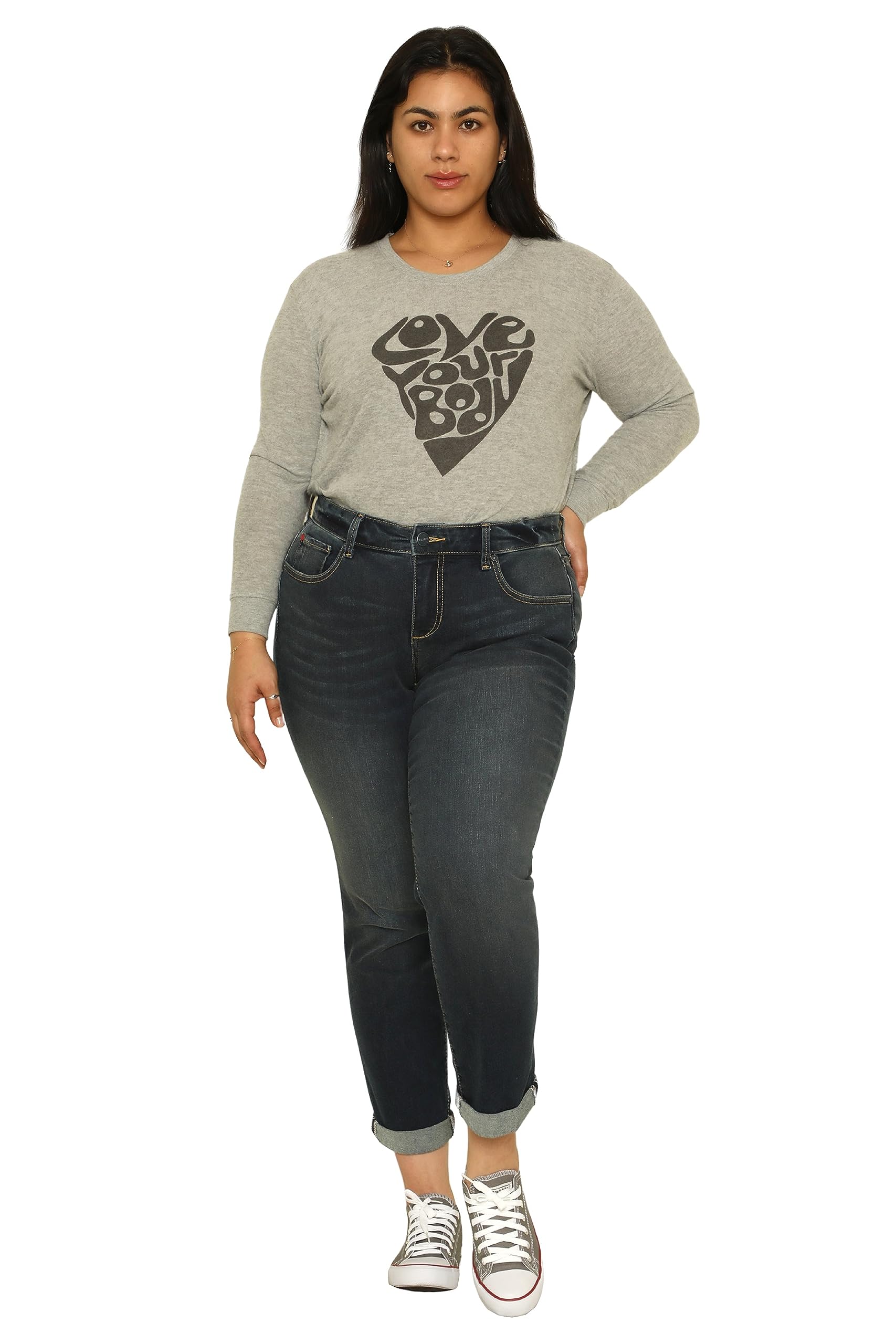 Premium Women's Plus Size Stretch Mid Rise Boyfriend Jeans - Comfortable & Trendy Denim Pants for Curvy Figures (Indigo Wash) | Perfect for Casual Outings, Date Nights & Everyday Wear