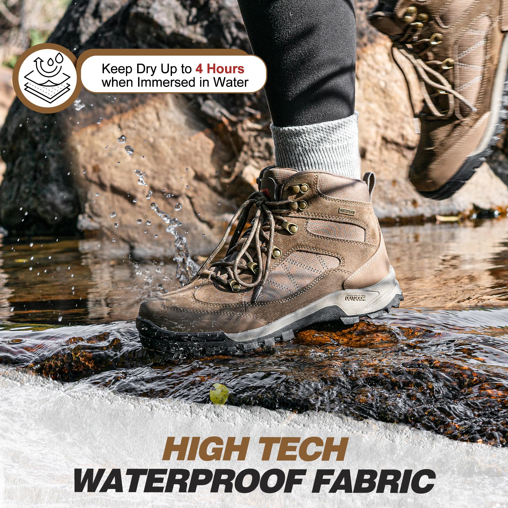 **R CORD Women's Waterproof Hiking Boots with Ankle Support – Breathable, Non-Slip & Durable Backpacking Boots for Outdoor Adventures, Trail Walking & Camping**