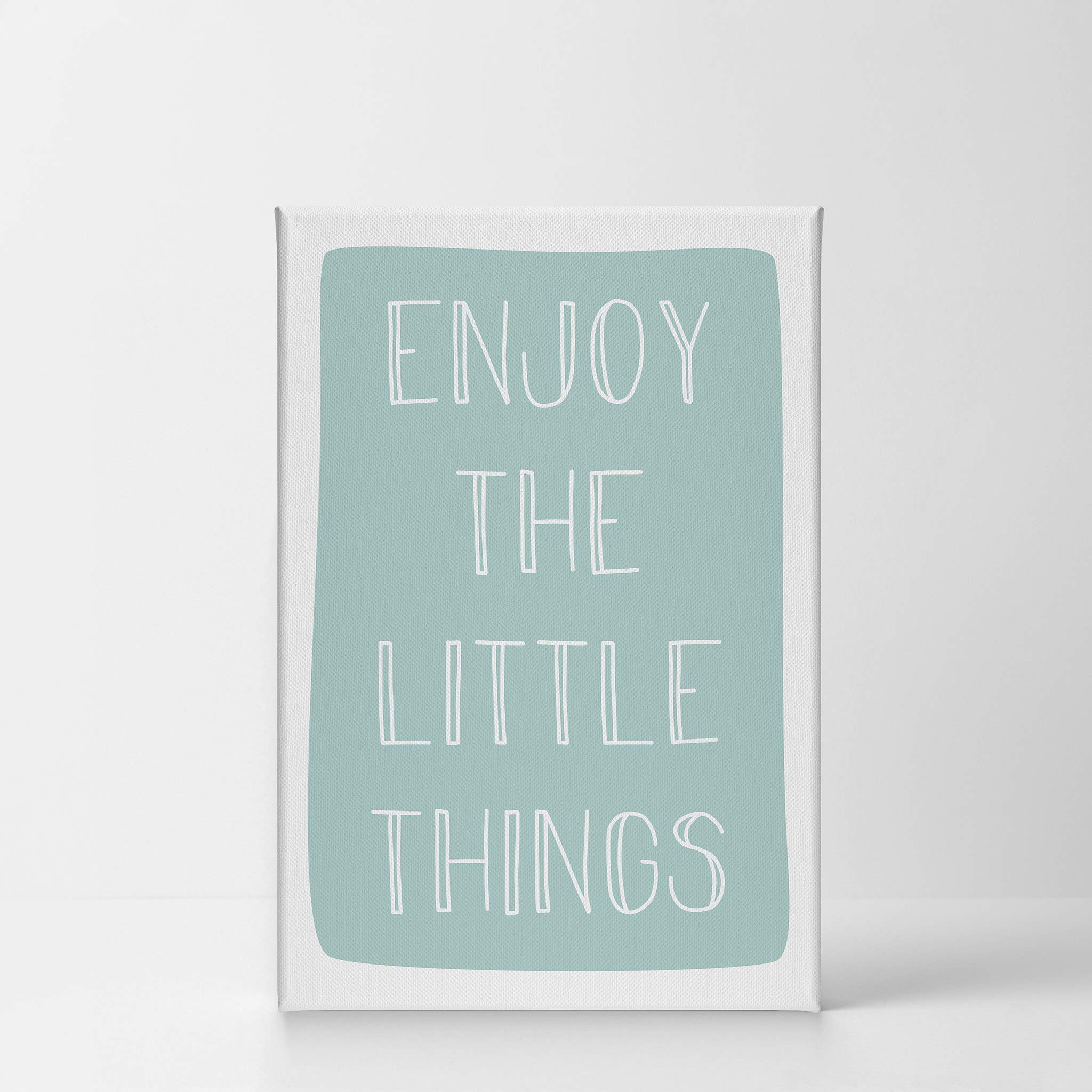 Smile Art Design 'Enjoy The Little Things' Lettering Canvas Print - Turquoise Background Wall Art for Kids Room, Nursery & Baby Room Decor - Ready to Hang 40x30 Inches - Made in USA | Perfect for Bedroom, Playroom & Gift Giving