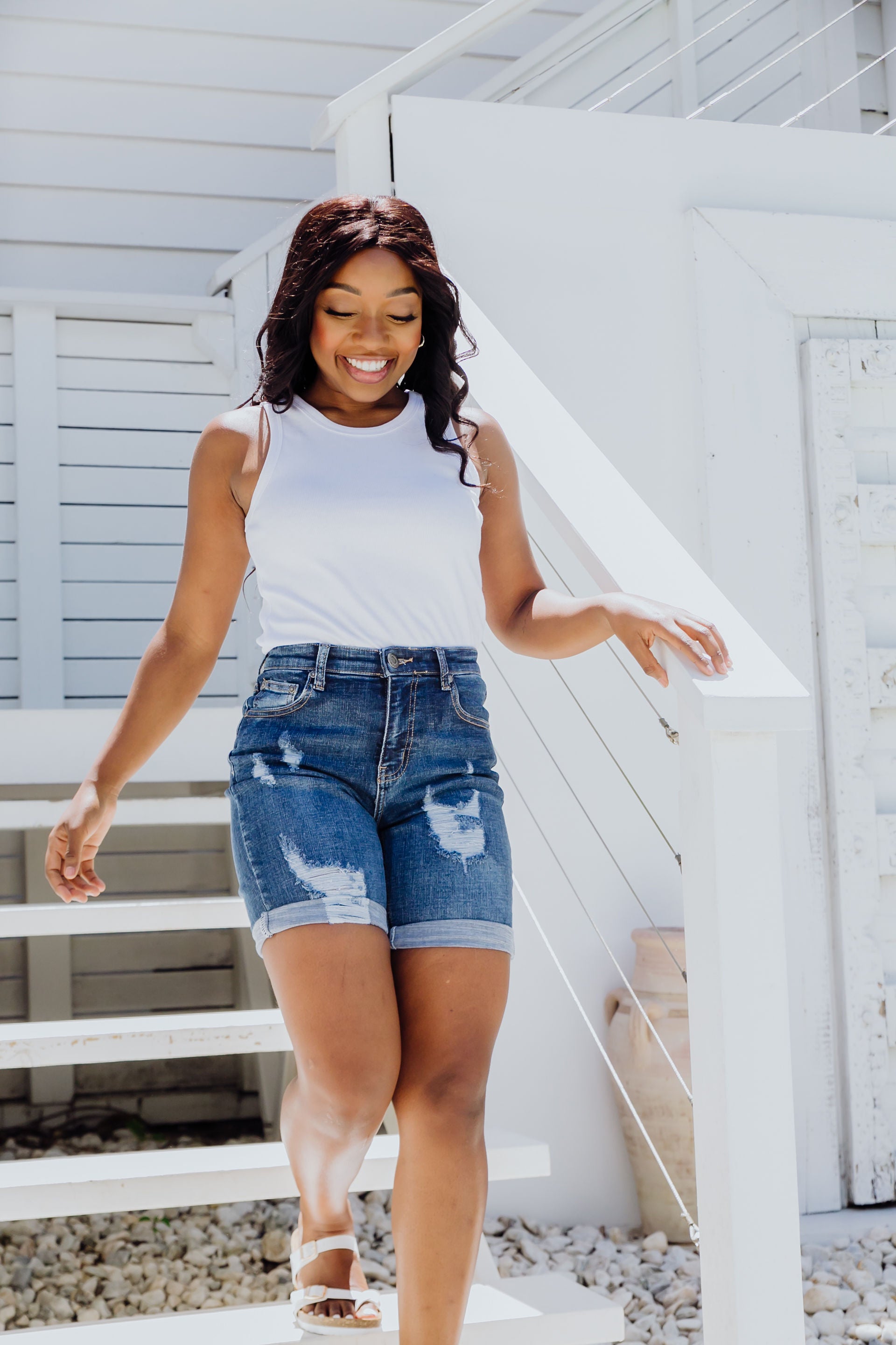 Layni Women's High Waist Denim Shorts - Stretch Comfort Fit Distressed Denim Shorts for Summer | Perfect for Casual Outfits, Beach Trips, and Music Festivals