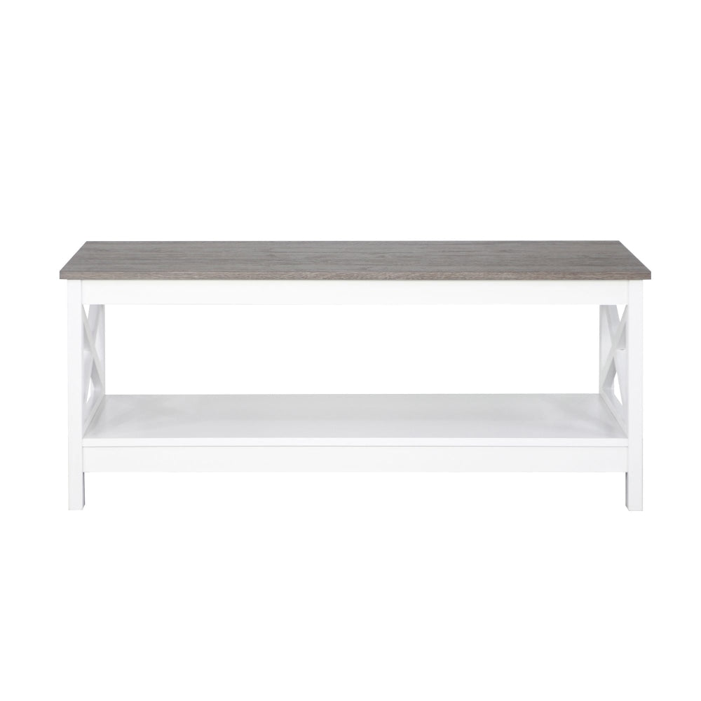 Coastal Style White & Grey Wooden Rectangular Open Shelf Coffee Table for Living Room, Lounge, or Beach House Decor