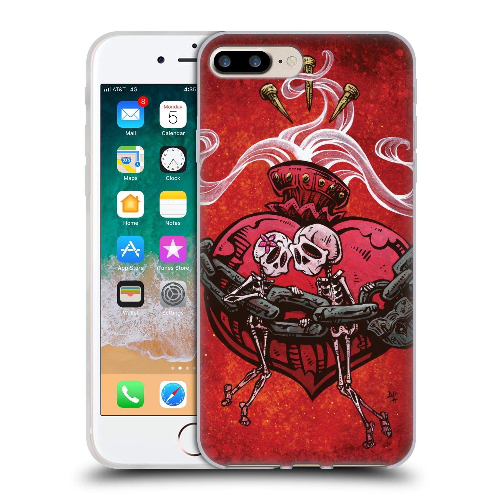 Officially Licensed David Lozeau Skull with Heart Colorful Grunge Soft Gel Case for Apple iPhone 7 Plus/8 Plus - Durable Protective Cover with Artistic Design, Perfect for Everyday Use & Gift Giving