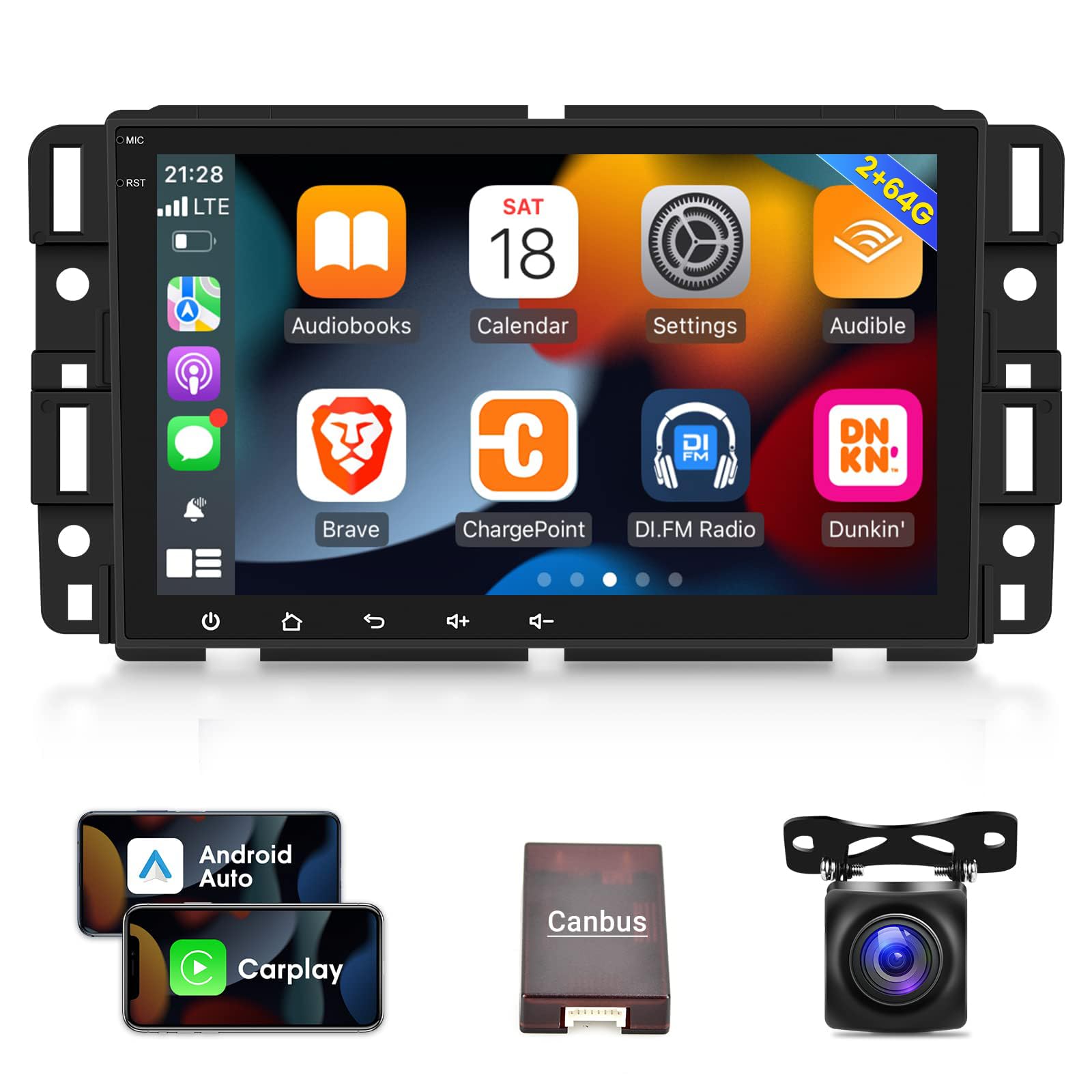 2G+64G 8-inch Android 13 Car Stereo for Chevrolet Silverado GMC Buick - Touch Screen Radio with CarPlay, Android Auto, Hi-Fi Audio, 1080P, Bluetooth, SWC - Includes AHD Backup Camera & MIC - Perfect for Upgrading Your Truck or SUV Audio System
