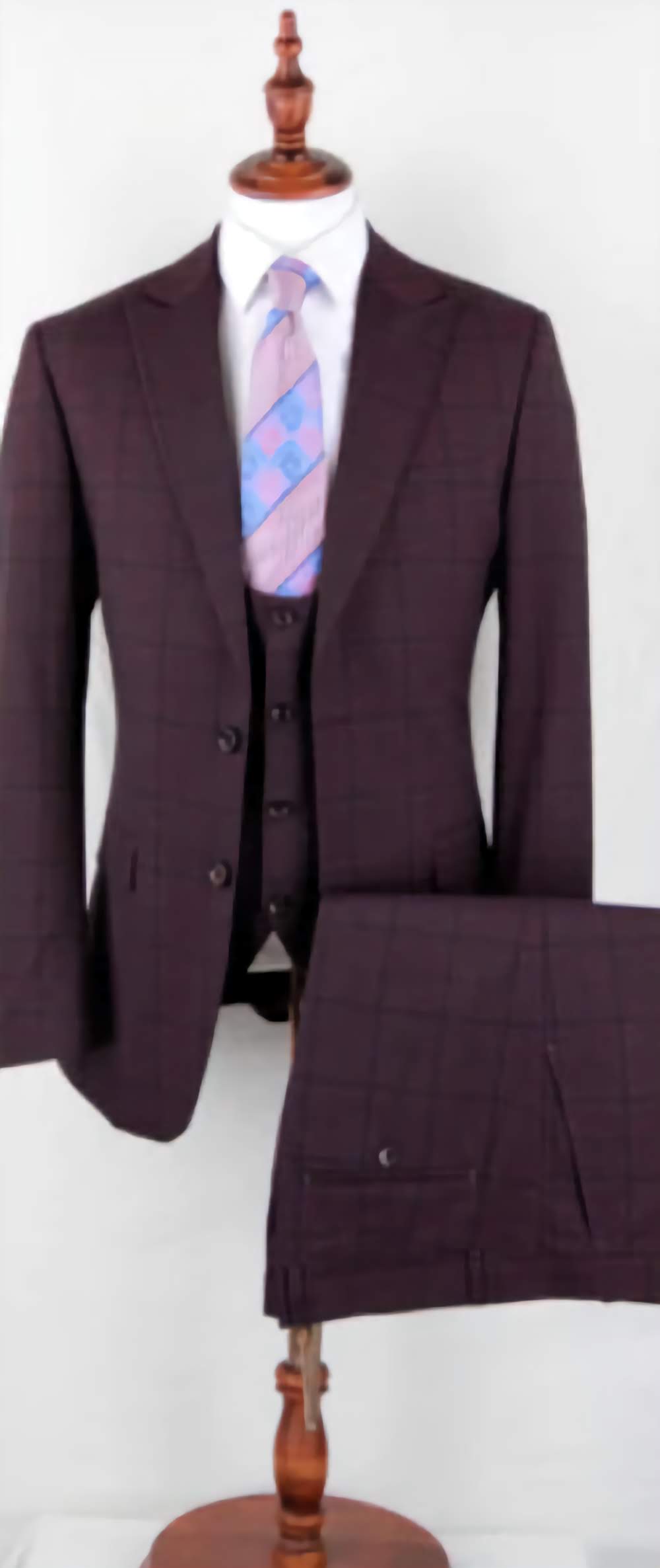 Men's Slim Fit 3-Piece Suit Burgundy Plaid Pattern with Matching Pants - Perfect for Business Meetings & Formal Events