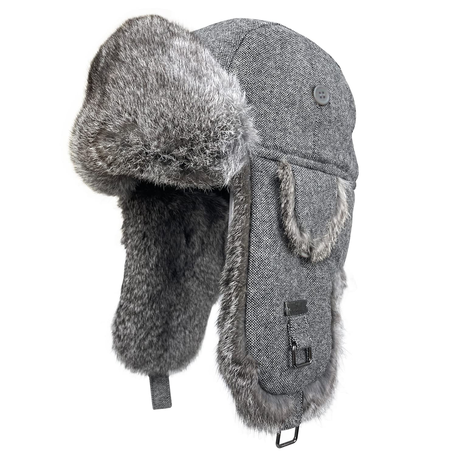 Kurhatic 100% Rabbit Fur Aviator Hat - Winter Trapper Hat with Ear Flaps for Men & Women - Russian Trooper Style Ski Hunting Cap for Cold Weather Outdoor Activities