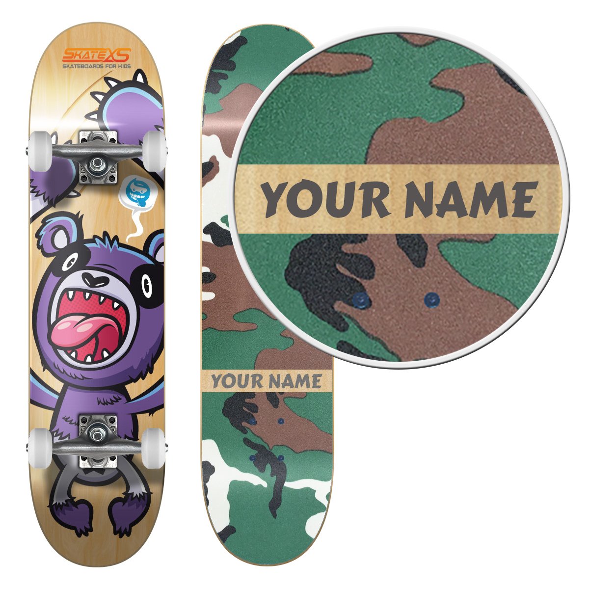 Personalized SkateXS Beginner Panda Street Kids Skateboard - Perfect for Learning Tricks & Commuting to School | Durable Skateboard for Boys & Girls Ages 6-12