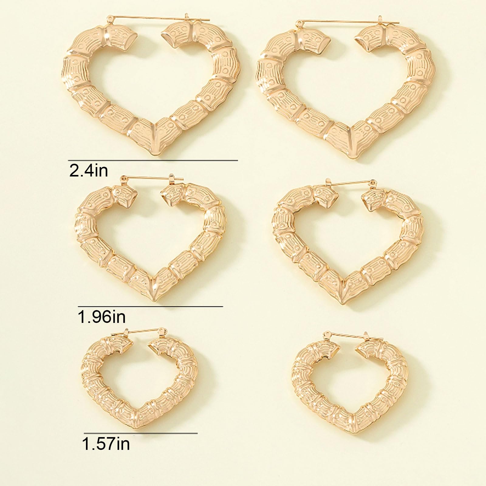 Large Gold Bamboo Heart Hoop Earrings - 90s African Jewelry for Women | Black History Month Outfit Accessories & Gifts for Her | Perfect for Parties, Weddings, and Cultural Celebrations
