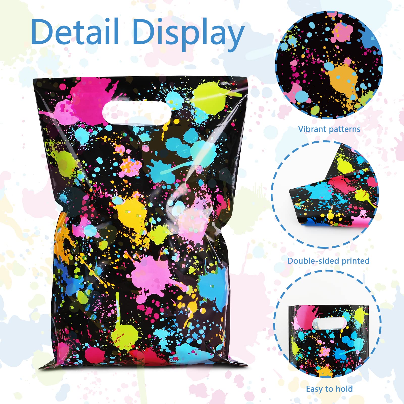 50 Pcs Neon Glow Party Plastic Goodie Bags with Handles - Colorful Glow in The Dark Treat Favor Bags for Birthday, Slime Party & Candy Decorations - Perfect for Kids Party Favors, Halloween Goodie Bags & Glow Dance Events