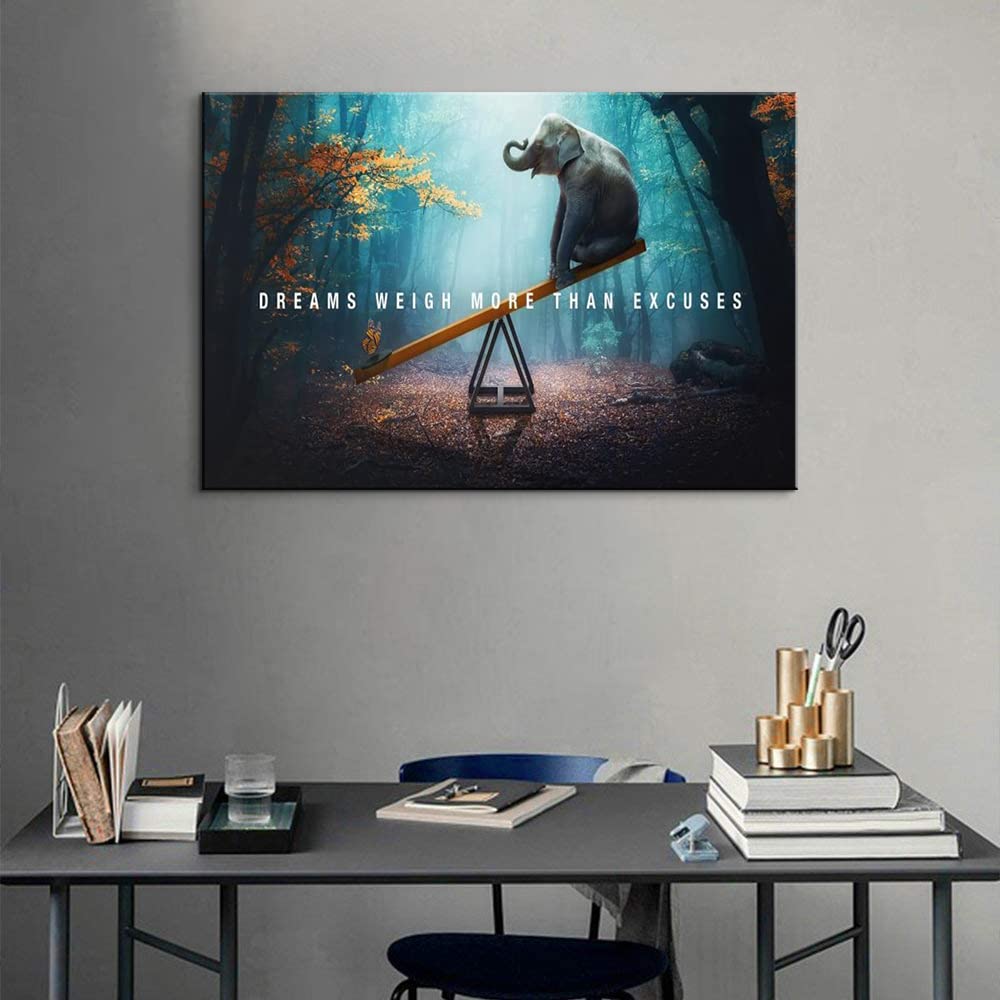 Motivational Office Wall Art - Inspirational Dreams Weigh More Than Excuses Poster (28x40 Inches) - Positive Quote Wall Decor for Home Office, Classroom & Gym