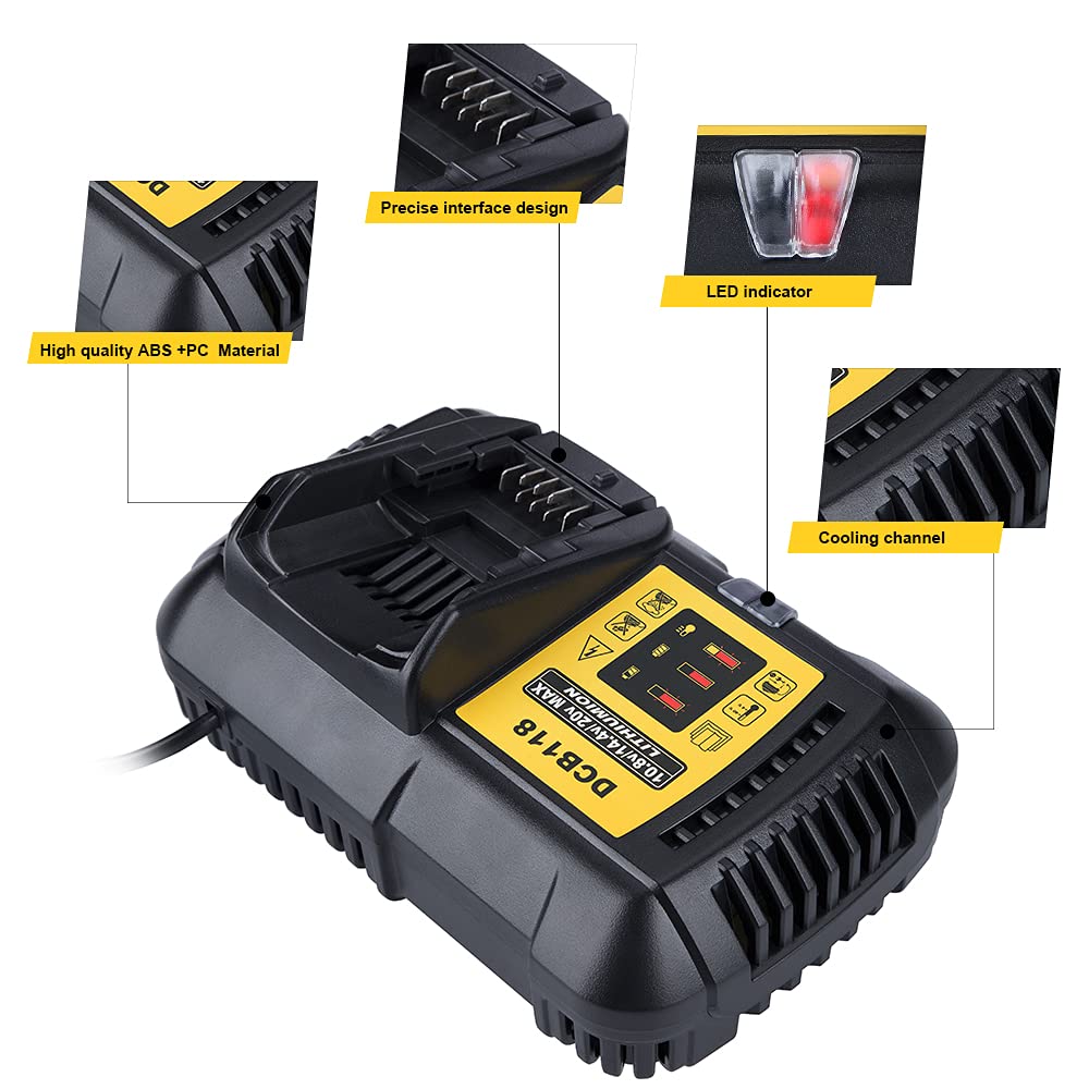 4.5A Fast Charger Station for Dewalt 20V/60V MAX Lithium-Ion Batteries - Replacement for DCB118, DCB115, DCB112, DCB107, DCB104 Chargers | Quick Charging for Power Tools, Drills, Saws & Outdoor Equipment