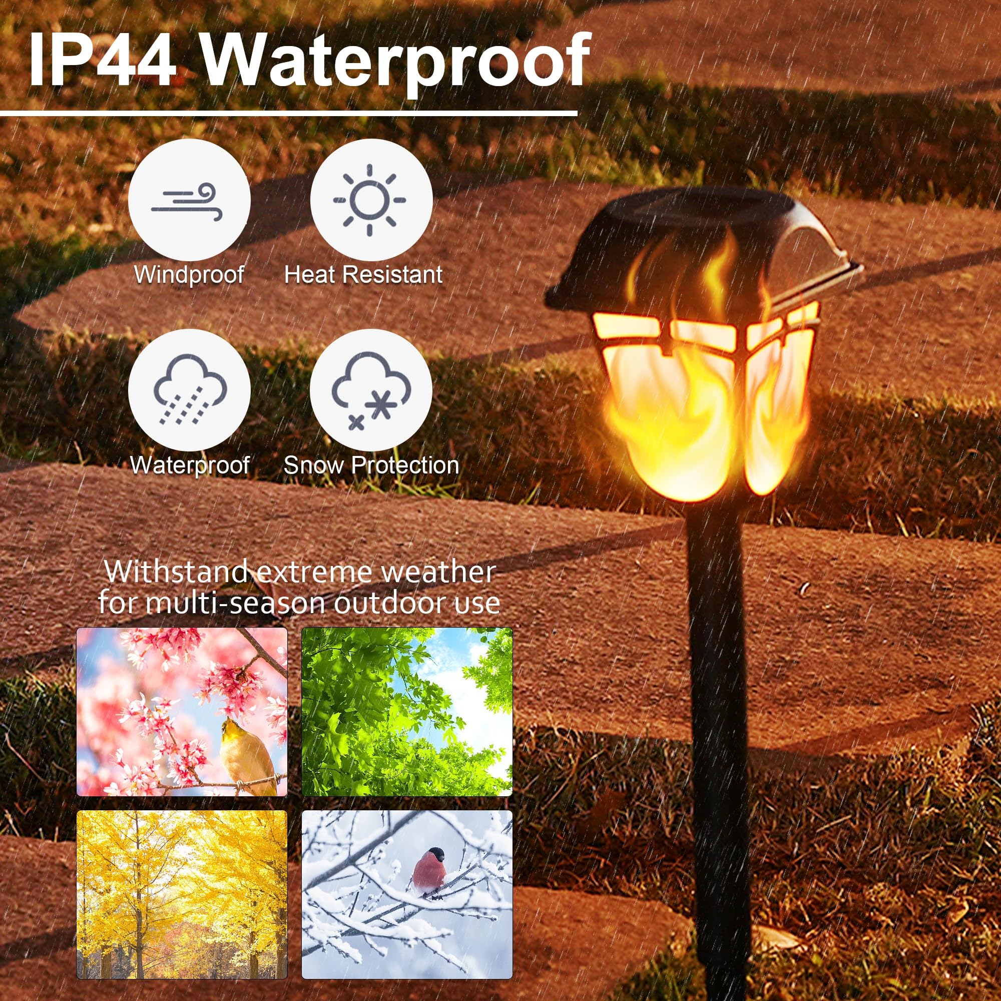 Dynaming Solar Flame Torch Lights Outdoor - 9 Pack Flickering Flame Pathway Lights, Waterproof Auto On/Off Landscape Lighting for Lawn, Patio, Yard, Deck, Driveway - Perfect for Garden Decor, Backyard Parties & Pathway Illumination