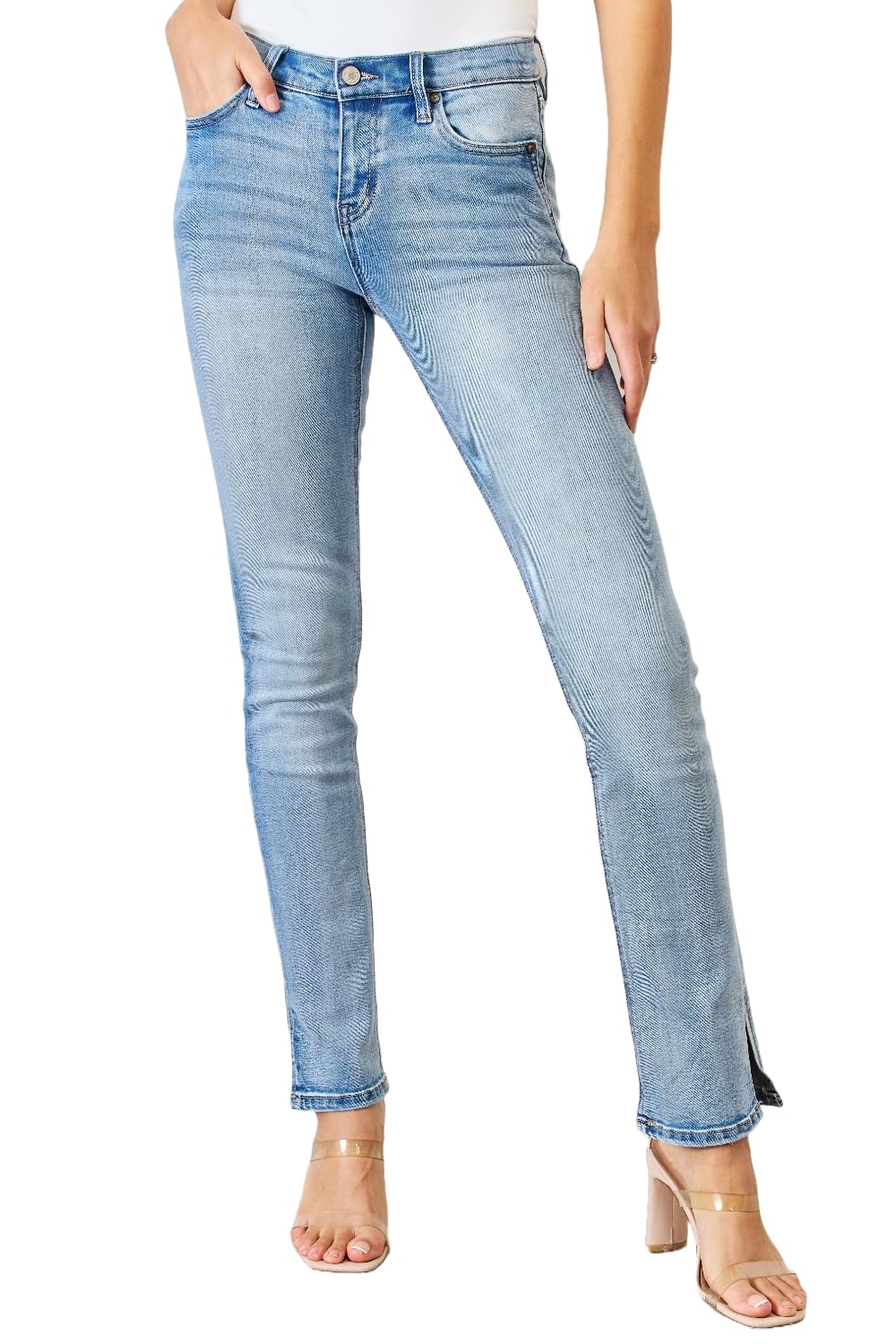 Kancan Women's Mid Rise Y2K Slit Bootcut Jeans - Vintage Retro Denim Pants for Casual Outfits & Night Out | Perfect for Parties, Dates, and Everyday Wear