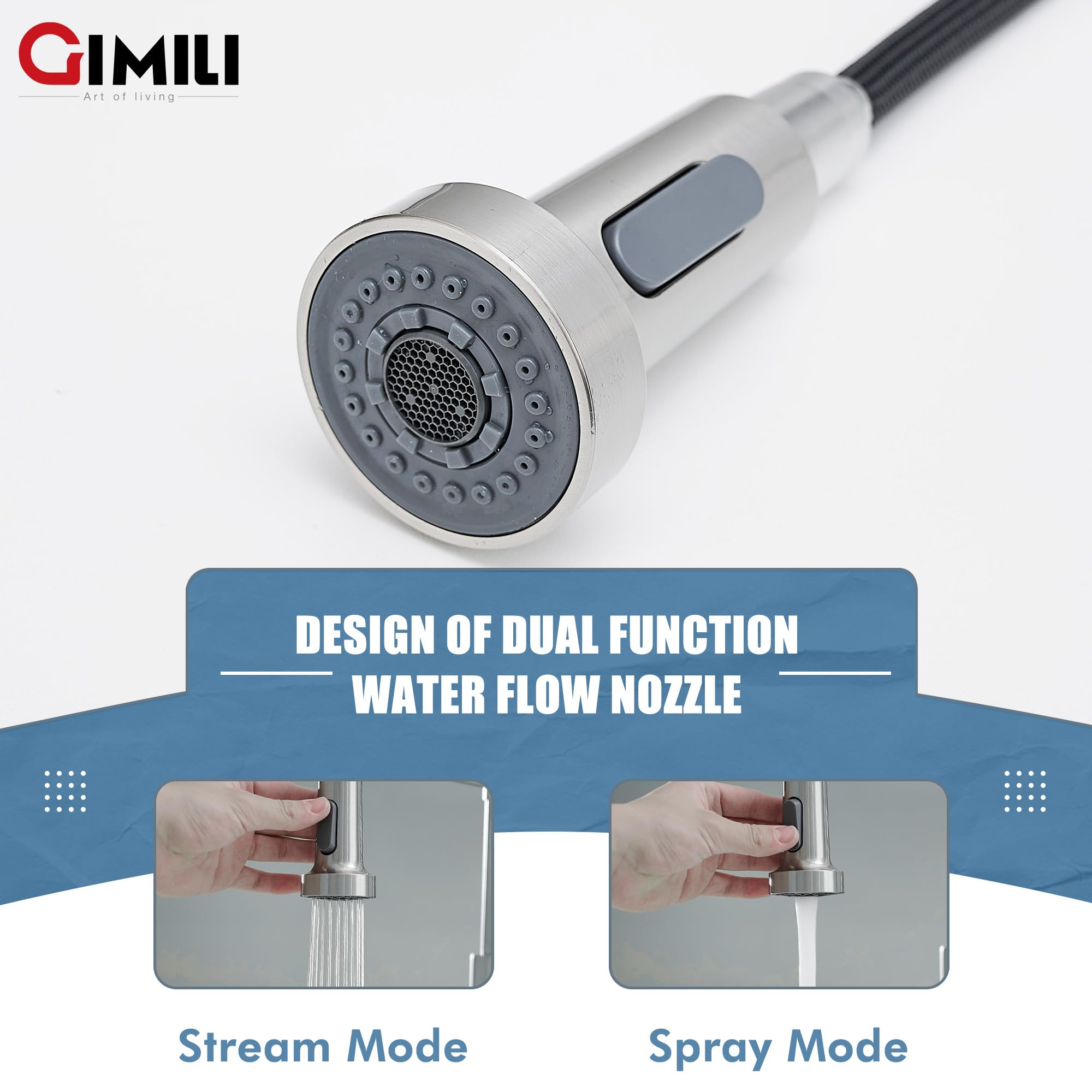 GIMILI High Arc Pull Out Sprayer Kitchen Faucet - Single Handle Brushed Nickel Modern RV Stainless Steel Sink Faucet for Home, RV, and Small Spaces