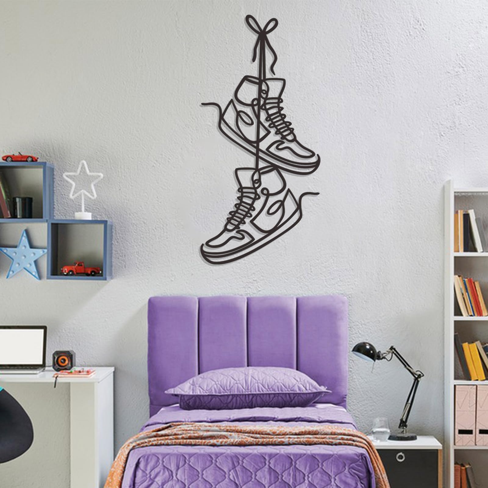 Creative Sneaker Wall Art - Metal Room Decor for Teens & Sneaker Lovers - Perfect for Bedrooms & Graduation Gifts (Black)