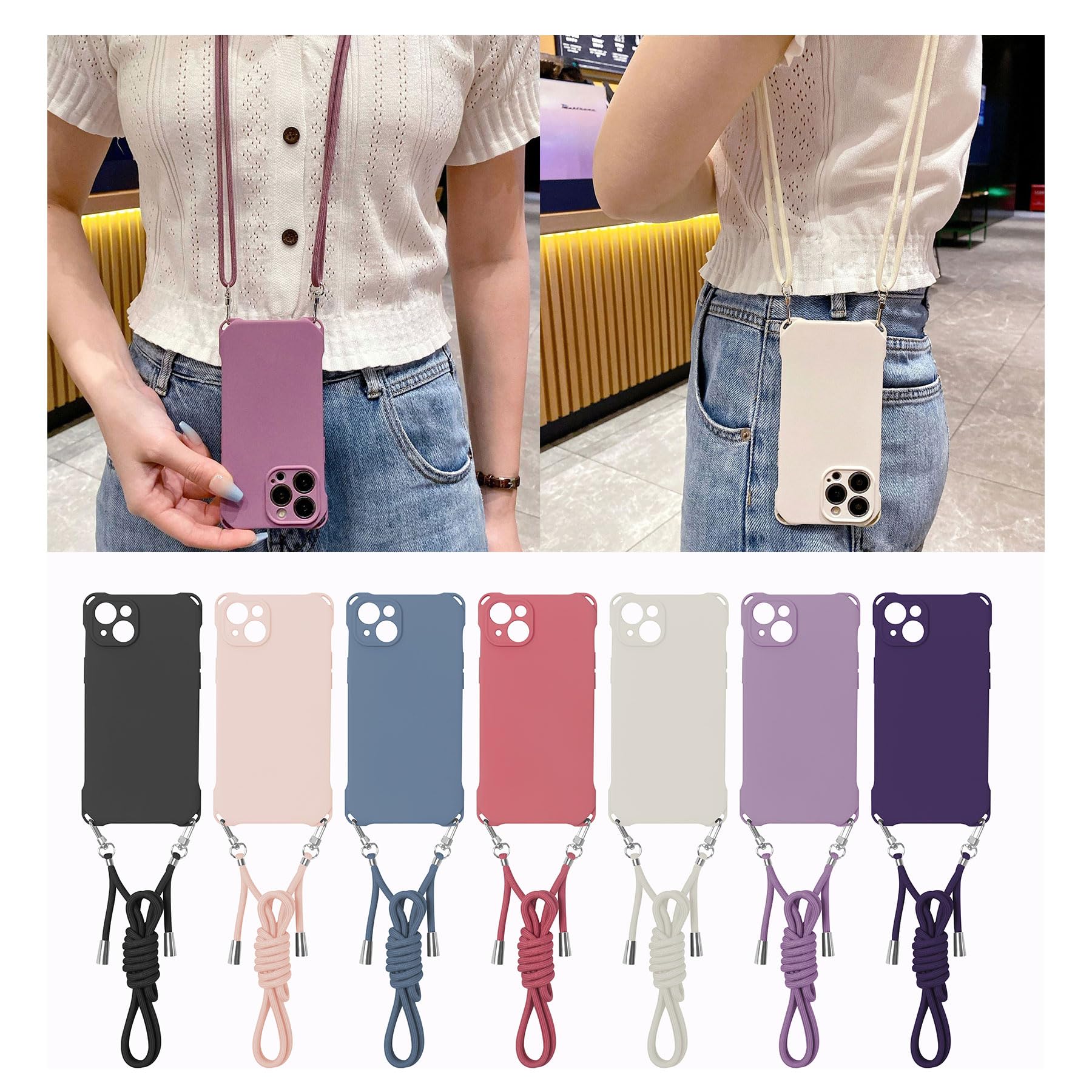 Premium Shockproof Silicone Case for iPhone 13 Pro Max (6.7 inch) with Adjustable Crossbody Lanyard - Light Purple | Perfect for Outdoor Activities, Travel & Hands-Free Convenience