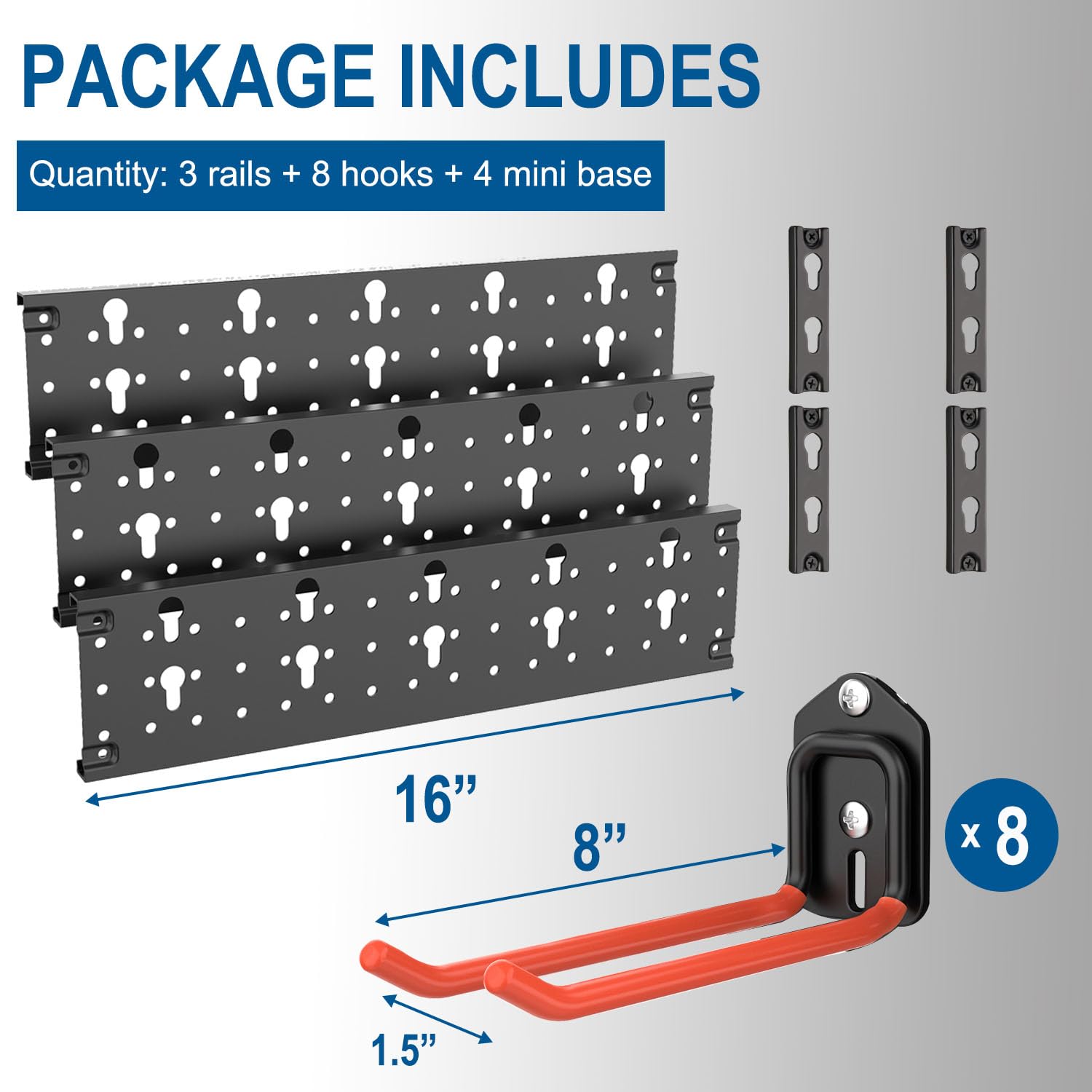 Wallmaster Heavy Duty Wall Mount Garage Organizer - 48-inch Tool Storage Rack with 8 Adjustable Hooks, Folding Chair Hangers, Max Load 300lbs - Perfect for Garage, Workshop, Shed & Basement Organization