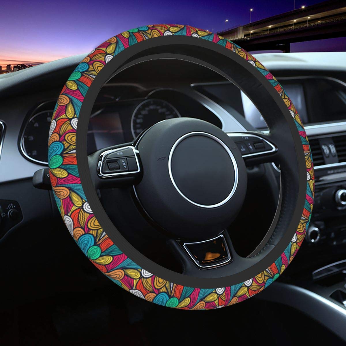 Delerain Non-Slip Steering Wheel Cover - Universal 15 Inch Bright Pattern Elastic Car Accessory for Men & Women - Perfect for Daily Commuting, Road Trips and Car Interior Protection