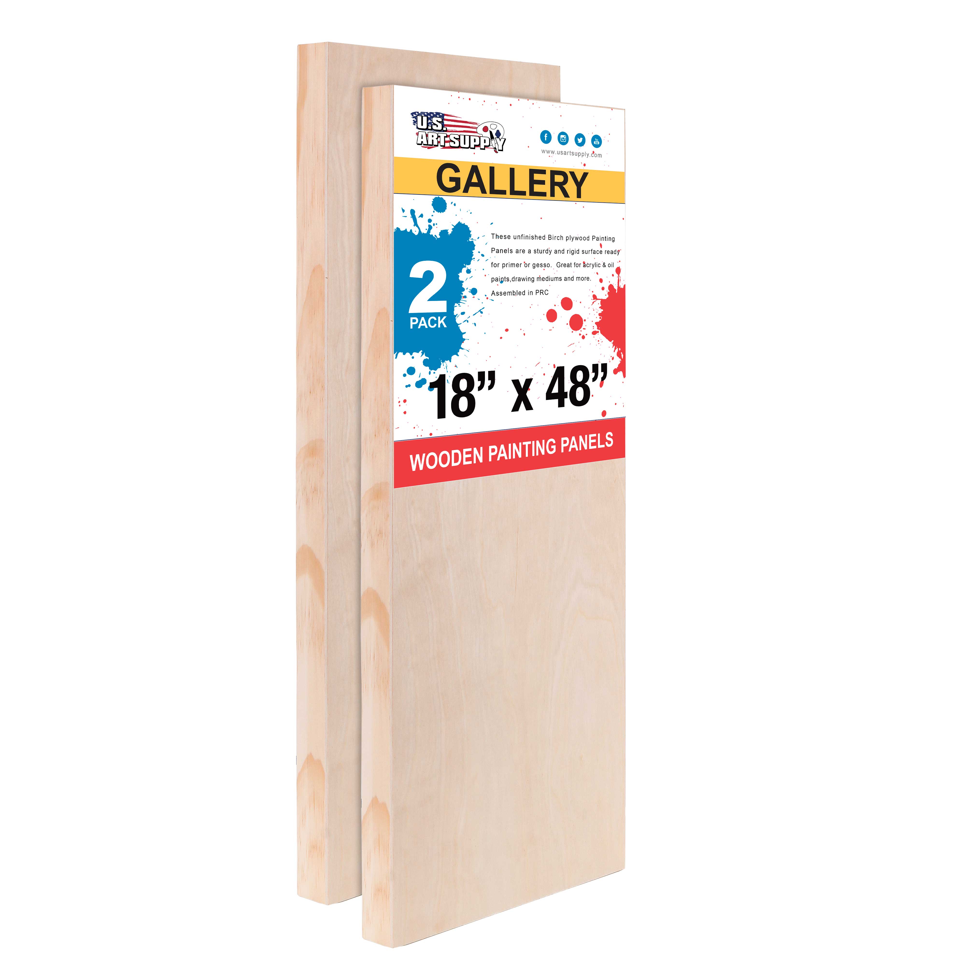 Unfinished Cradled Wood Panels for Painting - 2 Pack 18x48 Inch Gallery Birch Wooden Canvas Boards (1.5