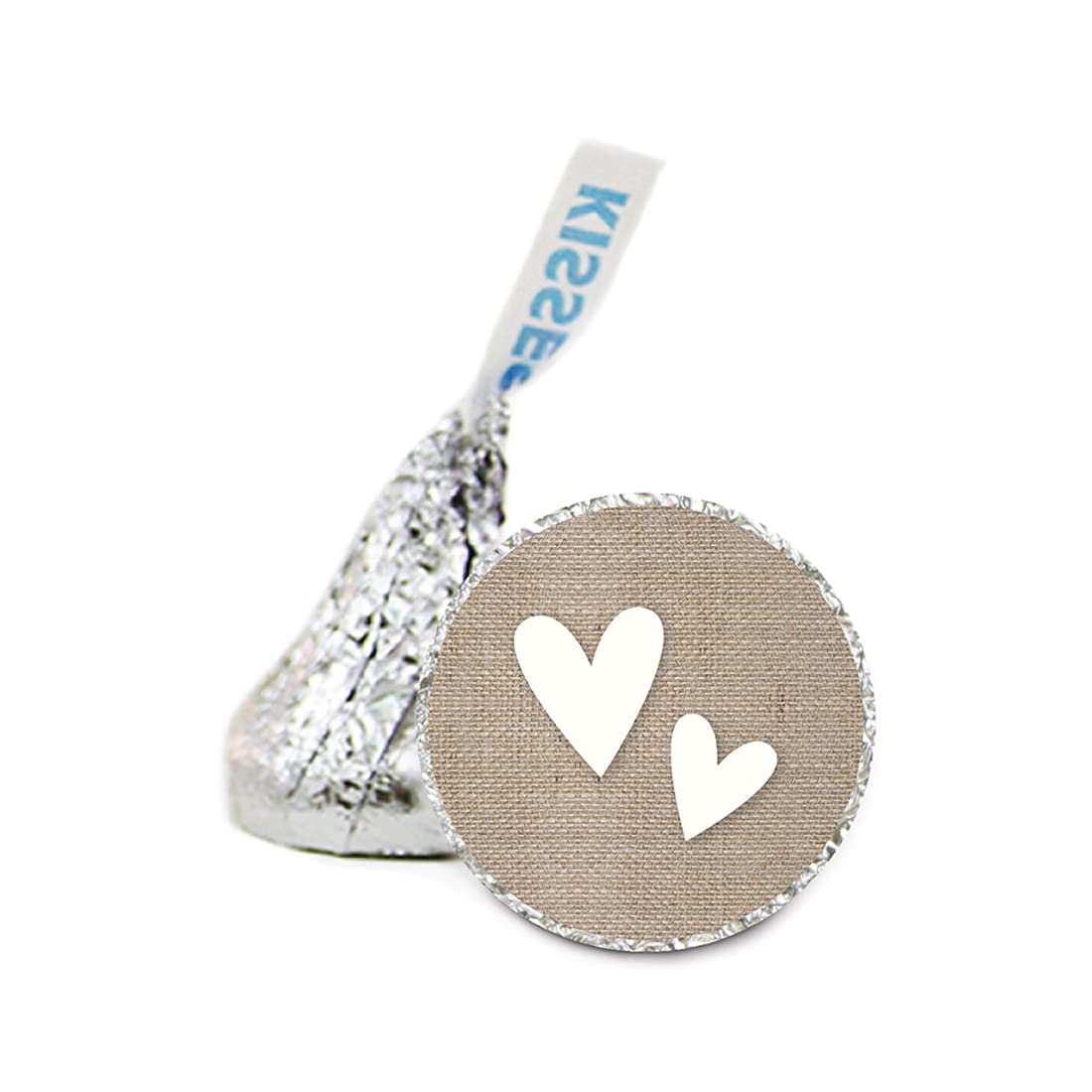 Andaz Press Chocolate Drop Labels Stickers - 216-Pack Wedding Favor Stickers with Double Hearts & Burlap Design for Candy Kisses, Party Favors, Gifts & Decorations - Perfect for Weddings, Baby Showers & Holiday Celebrations