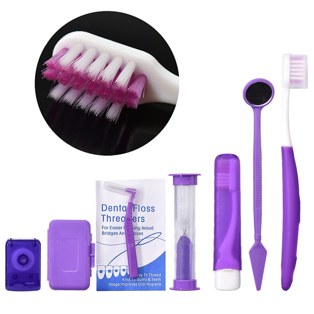 **Orthodontic Braces Cleaning Kit - Interdental Brushes, Dental Wax, Floss & Travel Toothbrush Set for Teeth Care (Purple) | Perfect for Travel & Daily Oral Hygiene**