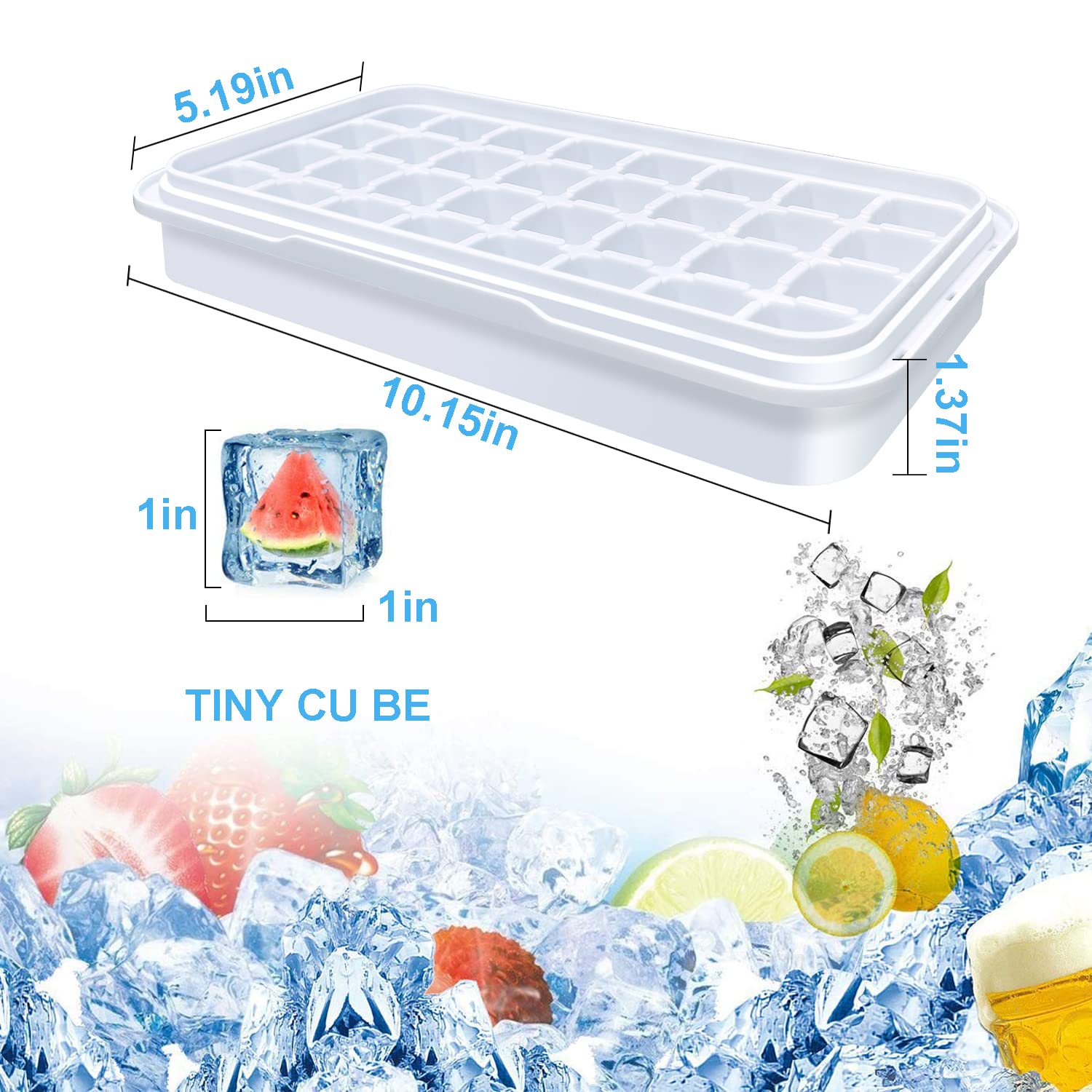 Premium Ice Cube Trays with Lid & Storage Bin - 2 Pack, 64 Easy Release Ice Cubes for Cocktails, Whiskey & Beverages - Perfect for Parties, Home Bars & Entertaining (Blue)
