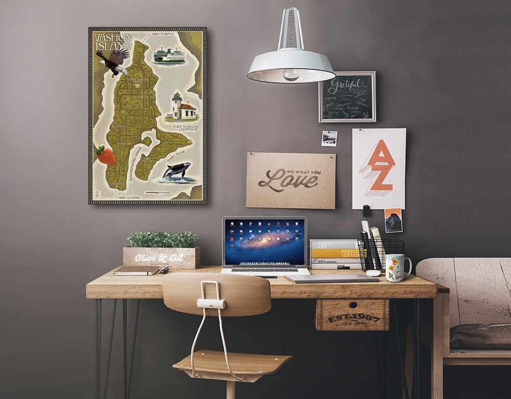 Lantern Press Vashon Island Washington Map Wall Art - 16x24 Wrapped Canvas Print - Pacific Northwest Coastal Decor for Living Room, Office & Bedroom