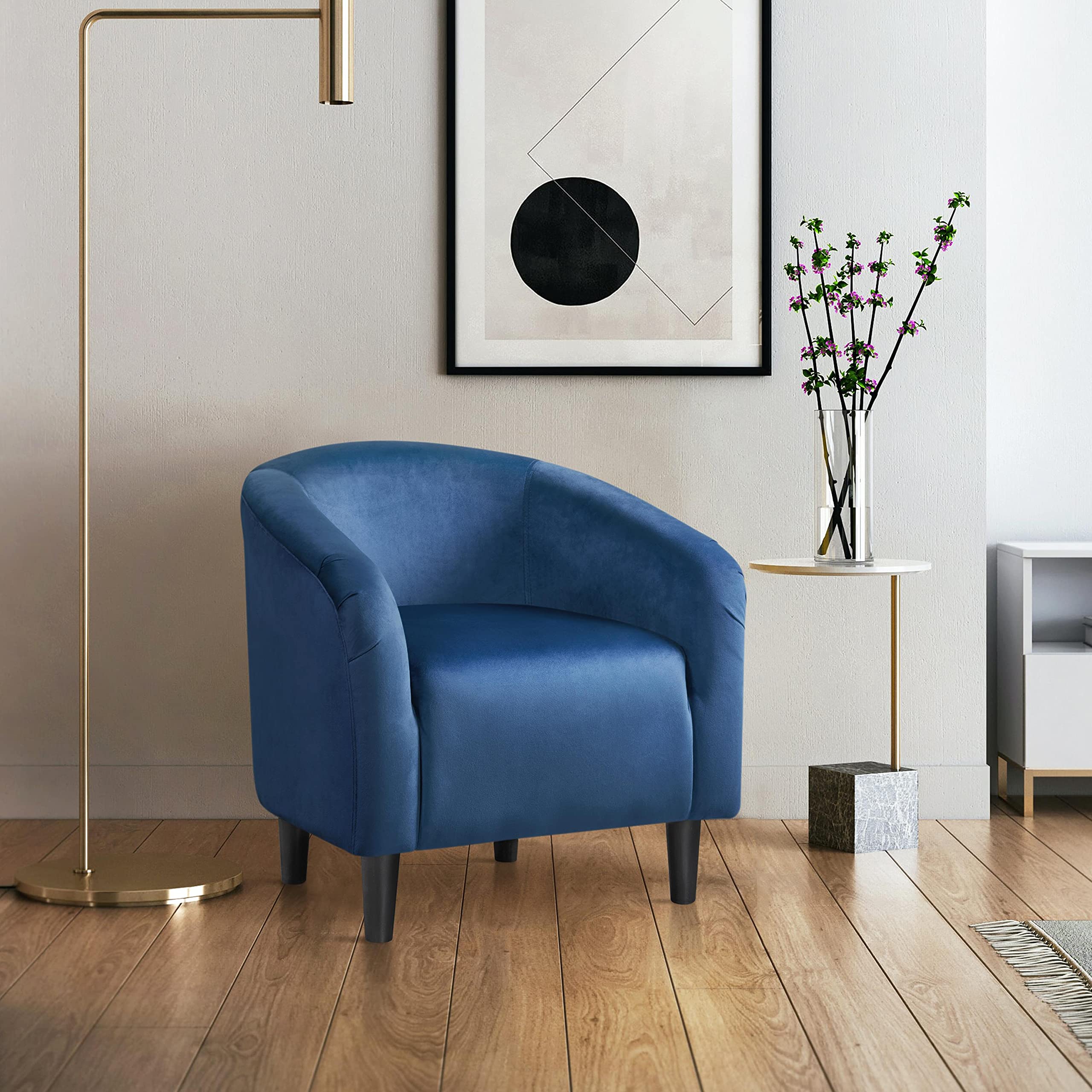 Yaheetech Velvet Accent Club Chair - Upholstered Barrel Chair with Armrests & Low Back, Comfortable Lounge Chair for Living Room, Bedroom, Office (Pagoda Blue) | Perfect for Reading Nook, Cozy Corner & Small Space Decor