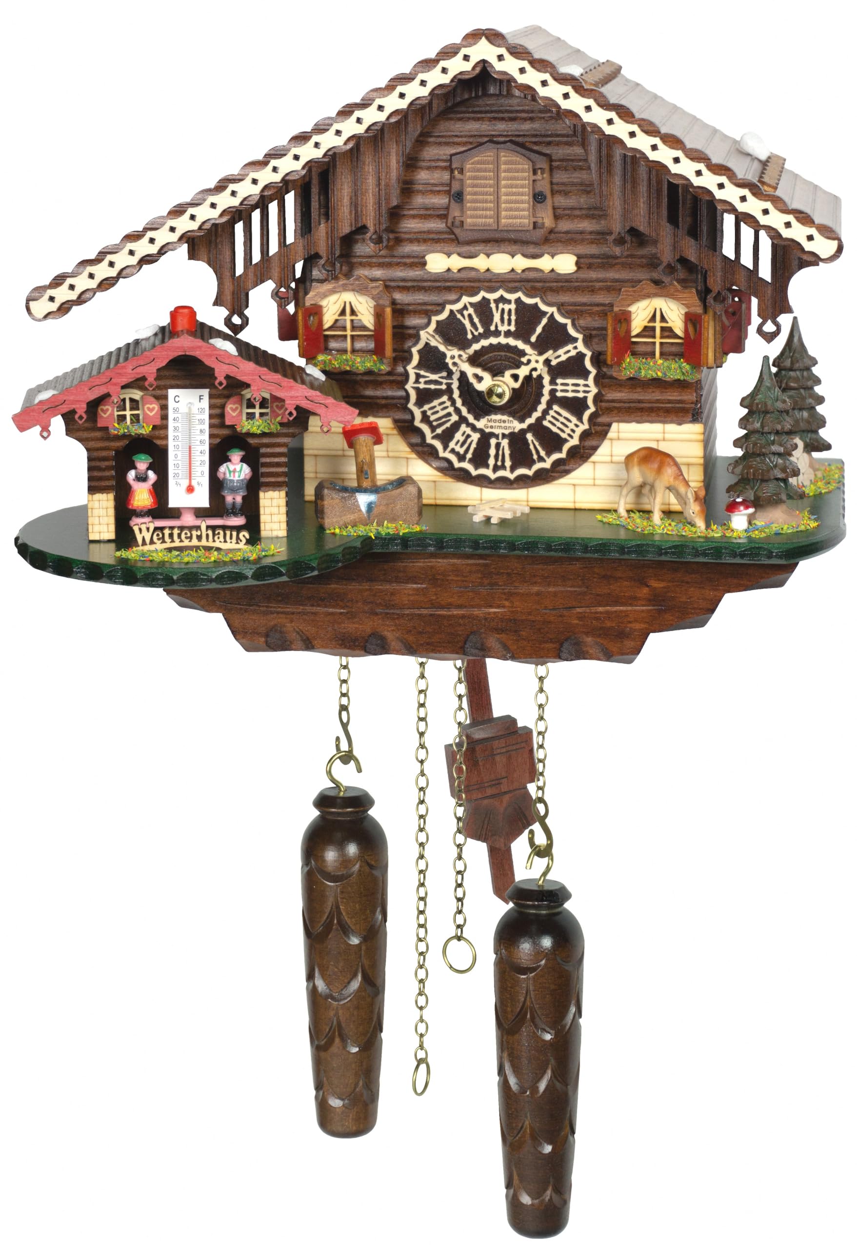 Authentic Swiss Trenkle Quartz Cuckoo Clock with Weather House & Music - Perfect for Home Decor, Gift Giving & Traditional Alpine Style Interiors