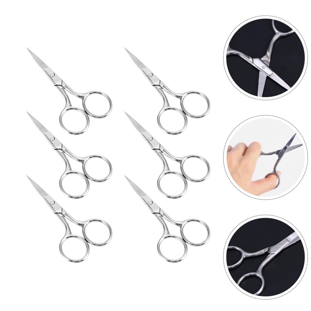 6-Piece Stainless Steel Eyebrow & Facial Hair Scissors Set - Portable Metal Beauty Scissors for Precise Grooming, Trimming, and Styling at Home or Salon
