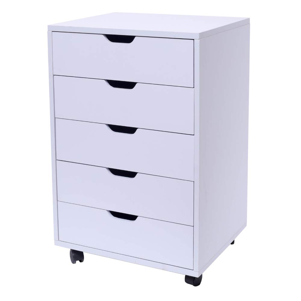 Candora 5-Drawer Wooden File Cabinet with Wheels, Mobile Storage Organizer for Office, Closet & Home - Perfect for Document Storage, Office Supplies & Home Organization